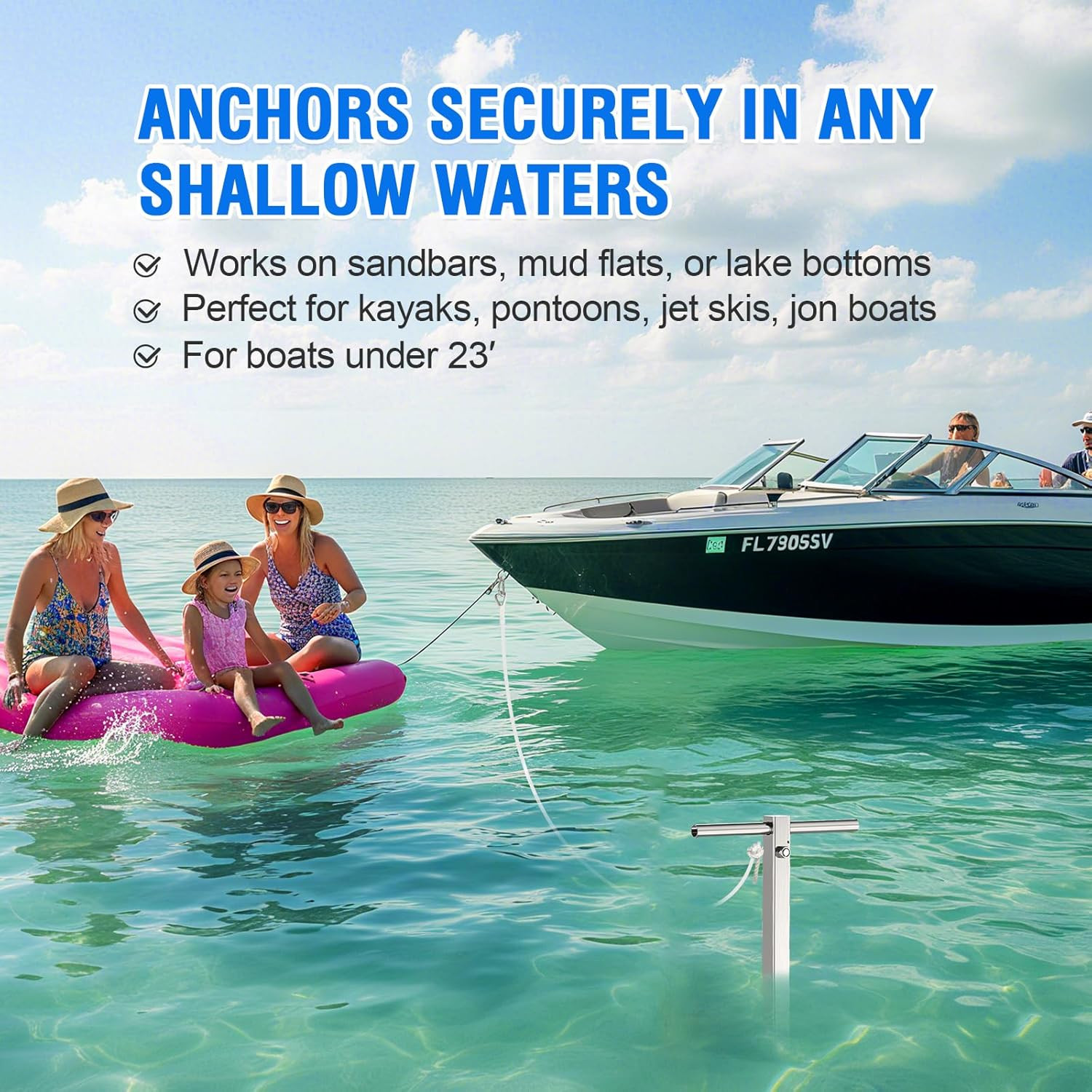 Heavy Duty 22″ Screw-In Sand Anchor Pole for Boats, Jet Skis, and Kayaks