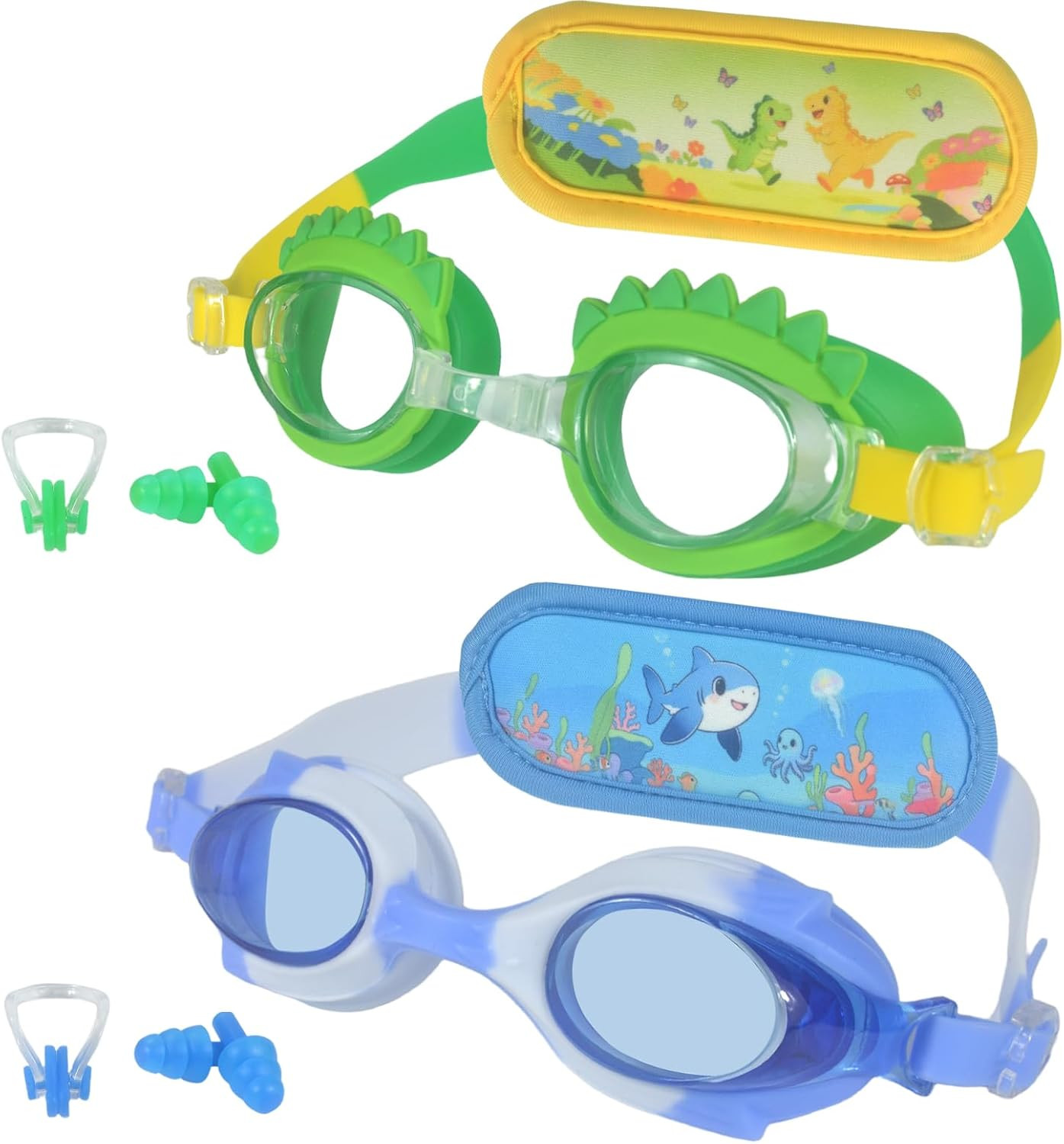 2-in-1 Kids Swim Goggles with Fabric Strap for 3-10, Pool Toddler Boy Girls Gogg