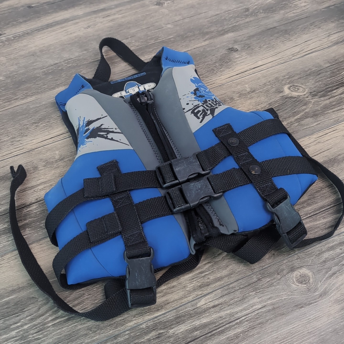 Life Jacket Ski Vest 30-50 Lbs Fluid Type III Blue Gray Black Water Safety