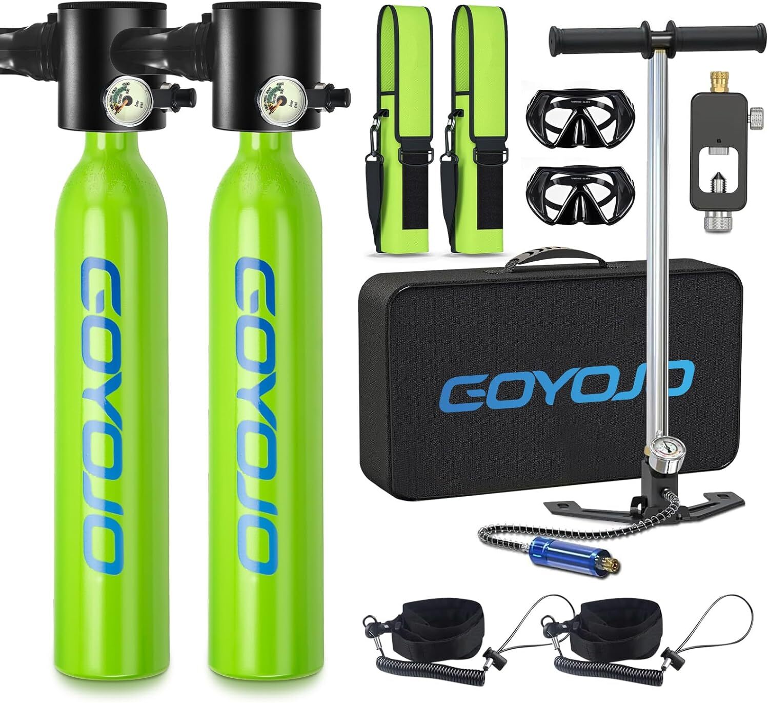 0.5L*2 Bottle Scuba Tank with Pump Reusable Lung Diving Tank Kits 3000PSI Max