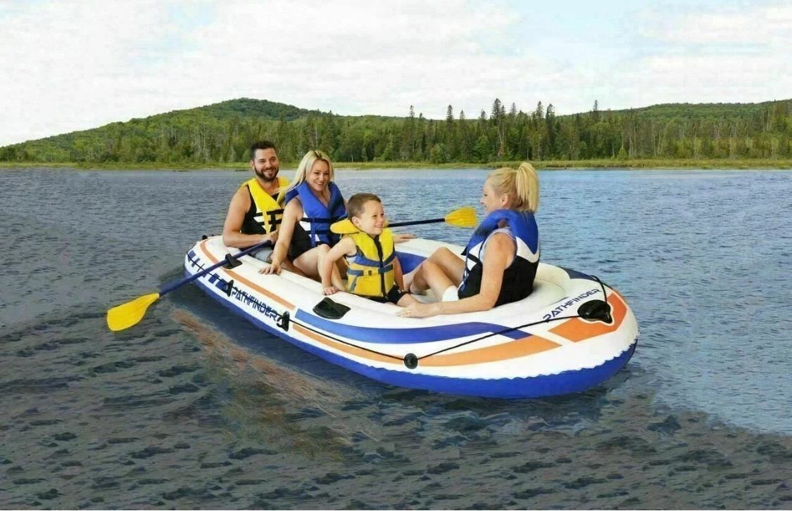 Pathfinder 4 Person Inflatable Raft Boat Pump 2 Oars Kayak River Rafting Beach