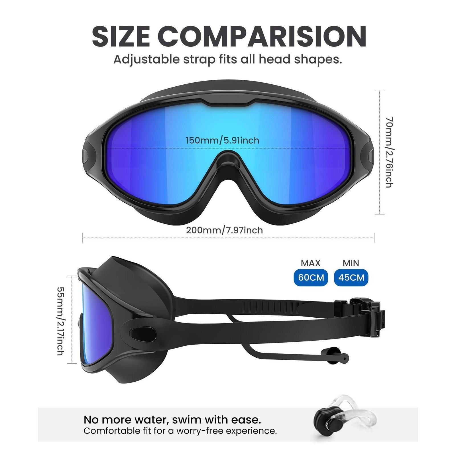 2 Pack-Adjustable-Wide-View Swim Goggles | Anti-Fog UV Lens |Earplugs & Nose Pad