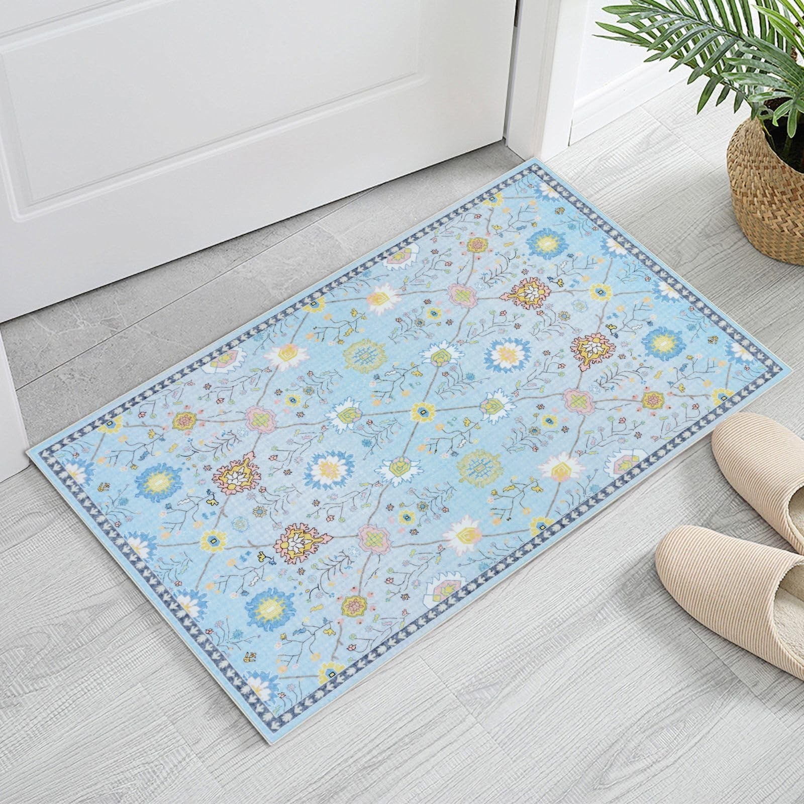2×3 Area Rugs, Washable Floral Boho Rugs, Non Slip Low Pile Small Carpet, Ind…