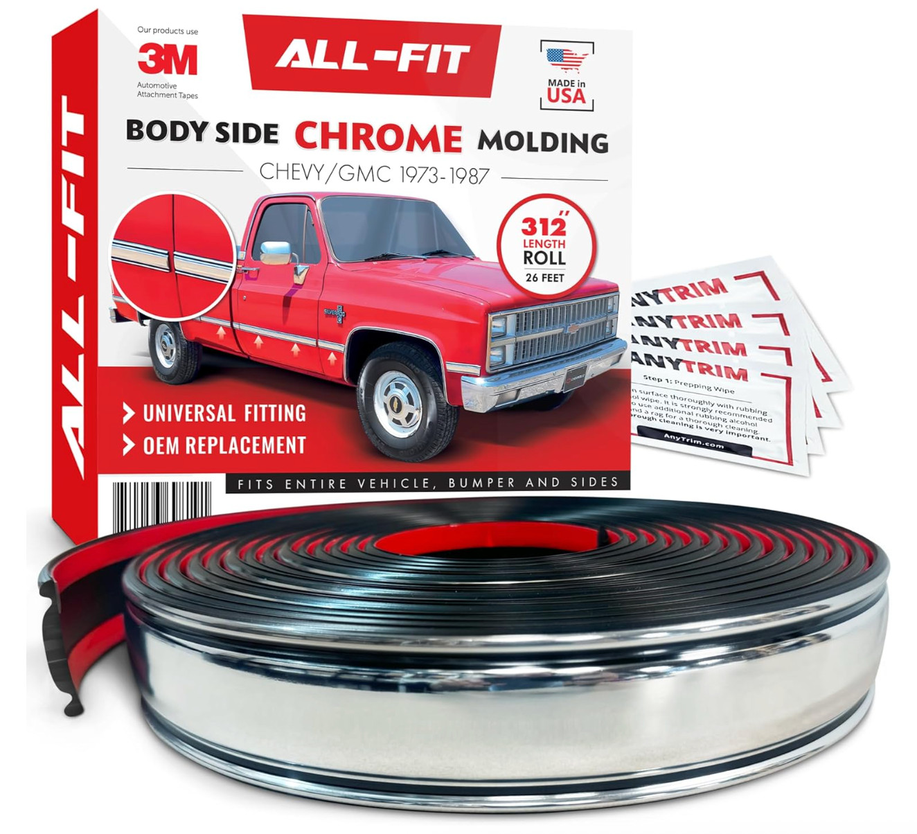26ft Truck Chrome Belt Side Molding Trim for Chevy Chevy GMC Suburban 1973-1987