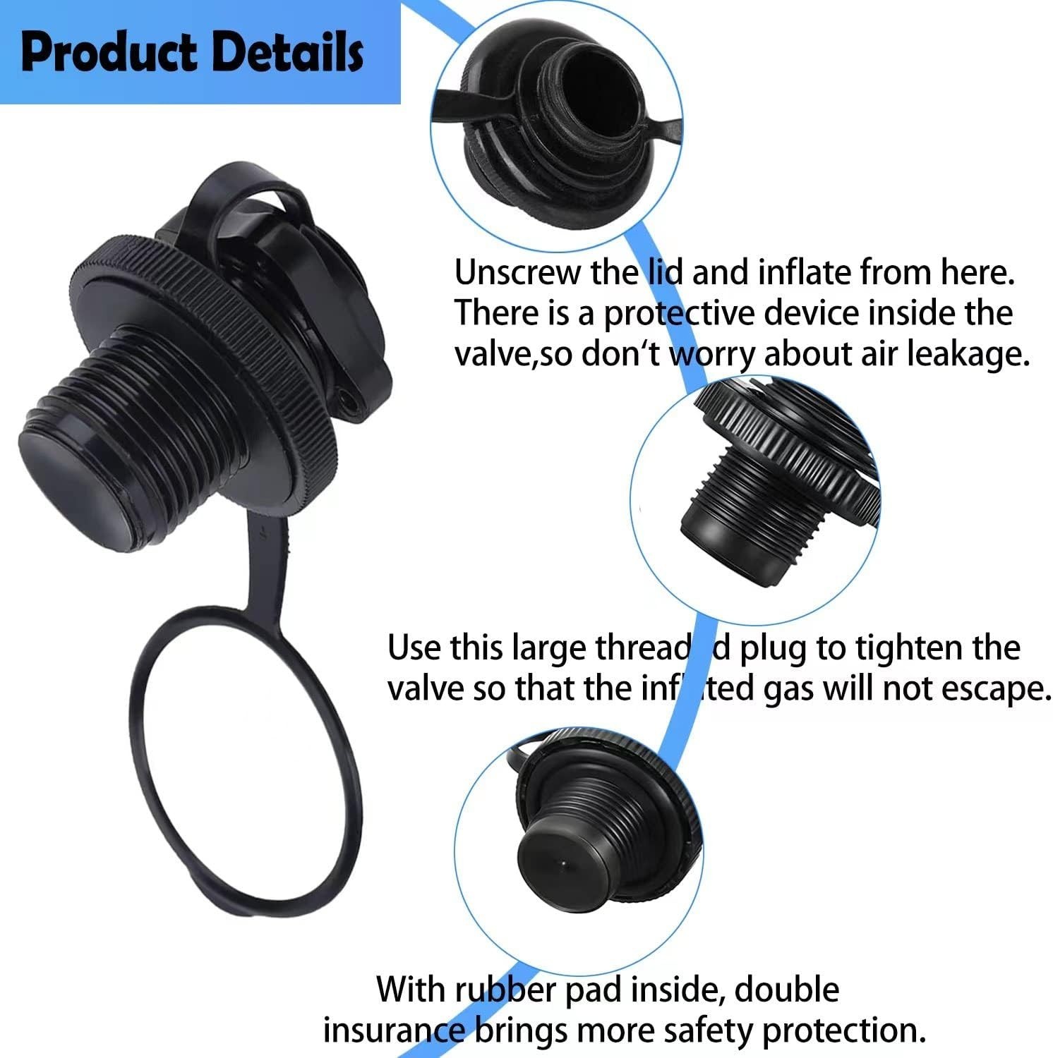 Inflatable Boat Air Valve,2PCS Inflatable Boat Spiral Air Plugs One-Way Infla…