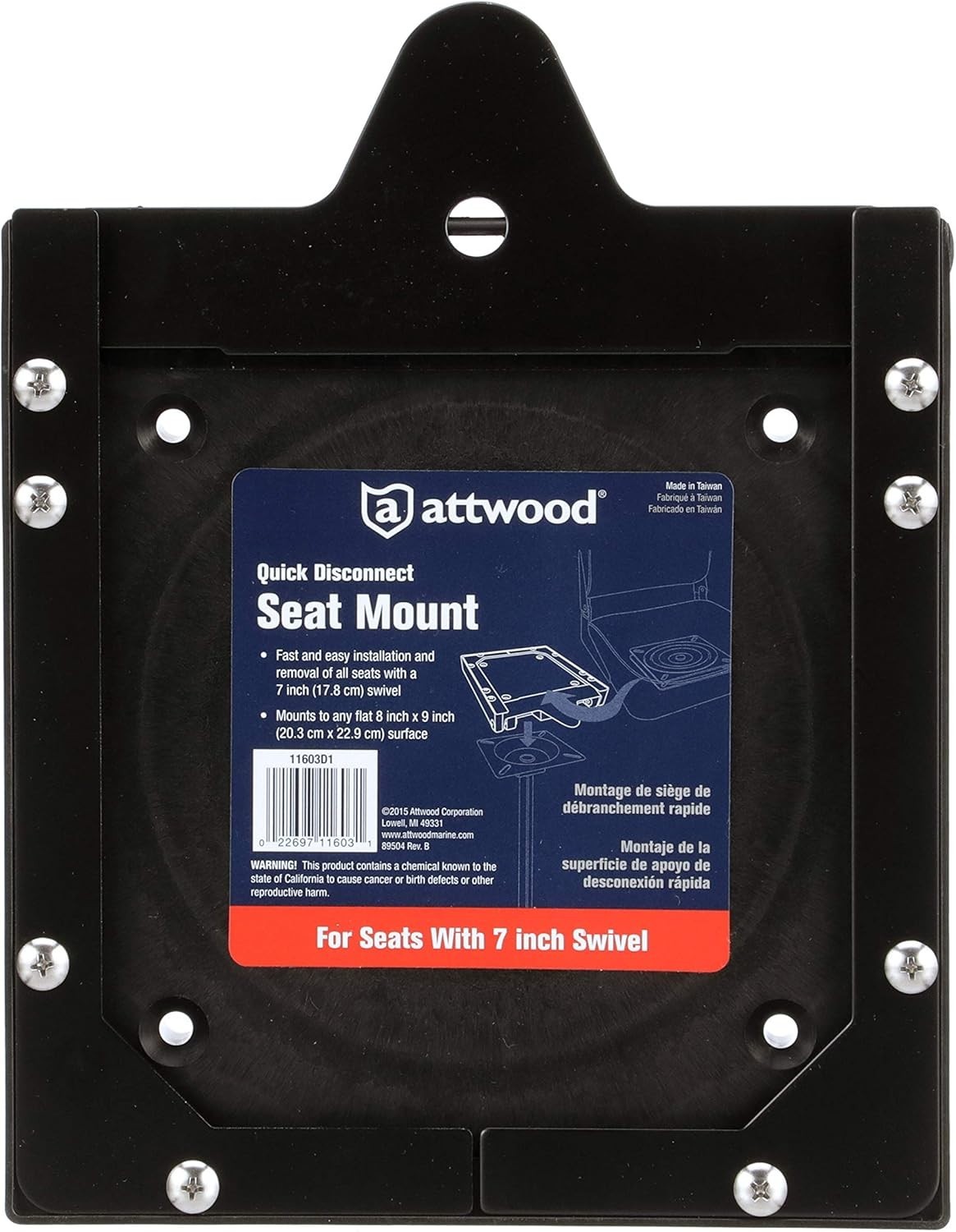 Attwood 11603D1 Quick Disconnect Seat Mount, Fits 7-Inch Swivel and Plate,…