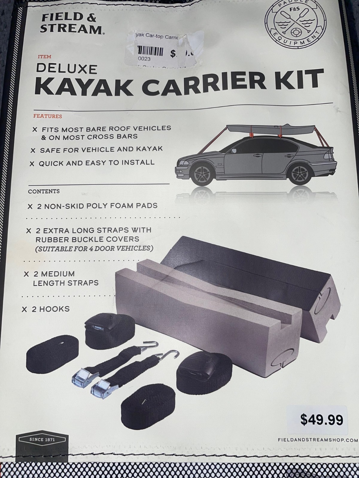 Field and Stream Deluxe Kayak Carrier Kit – Fits Most Vehicles, Easy Install NEW