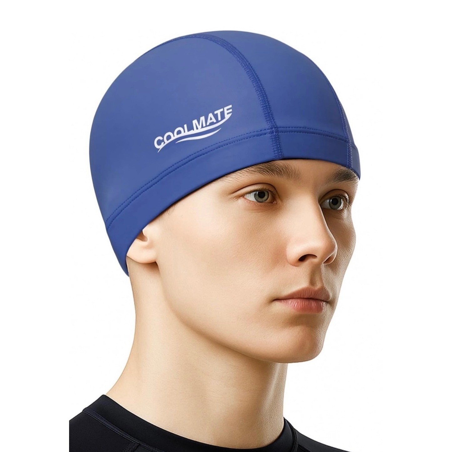 COOLMATE Fabric Swim Cap Blue Large Silicone Water Resistant Lightweight Cloth