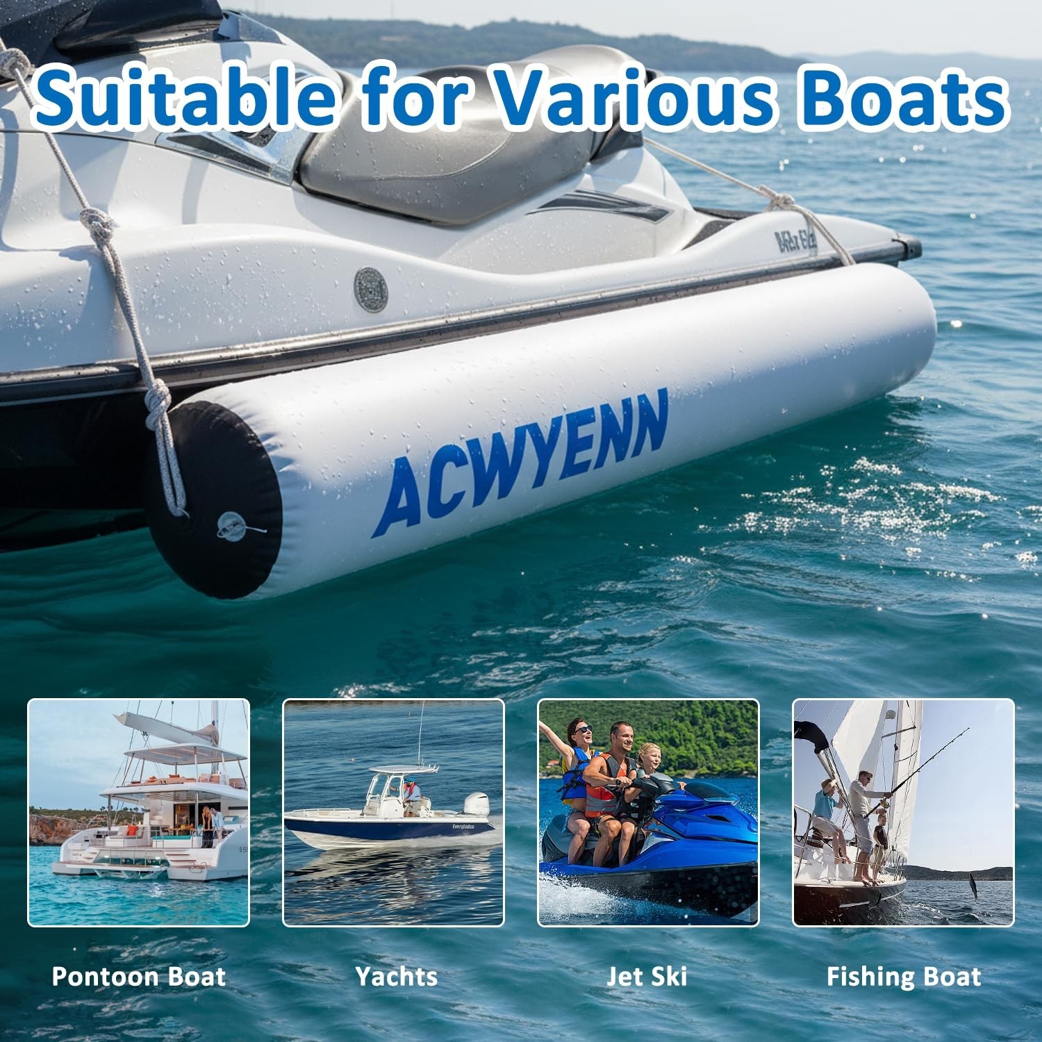 Large Inflatable Boat Bumpers & Dock Fenders for Fishing, Yachts, Jet Ski, Ponto