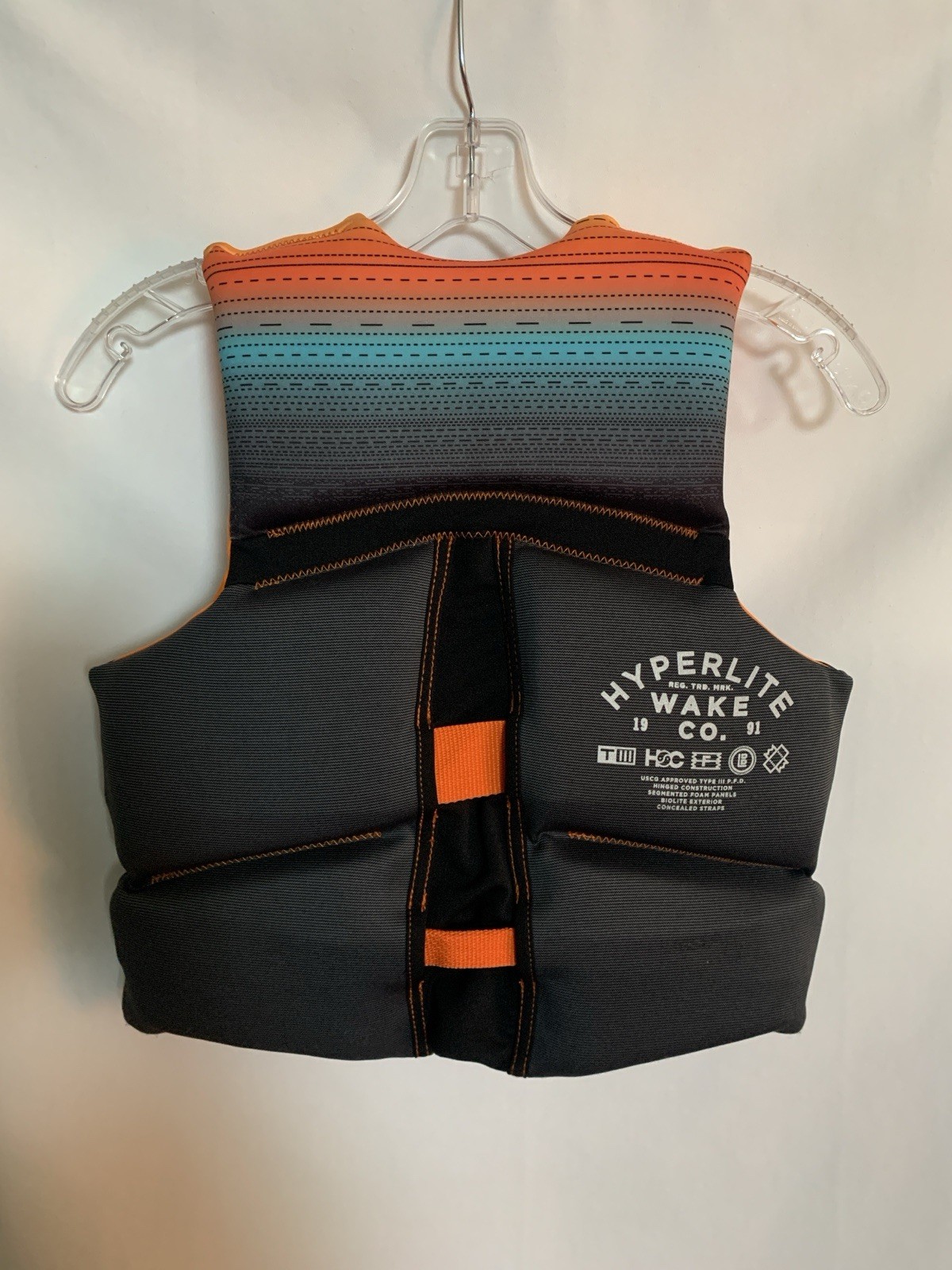 HYPERLITE Wake Co. Youth Life Vest Orange/Gray/Turq 55-88 lbs USCG Approved