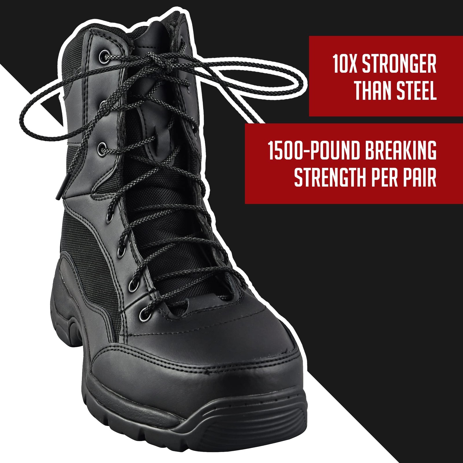 IRONLACE Unbreakable Round Bootlaces – Indestructible, 72-Inch, Black