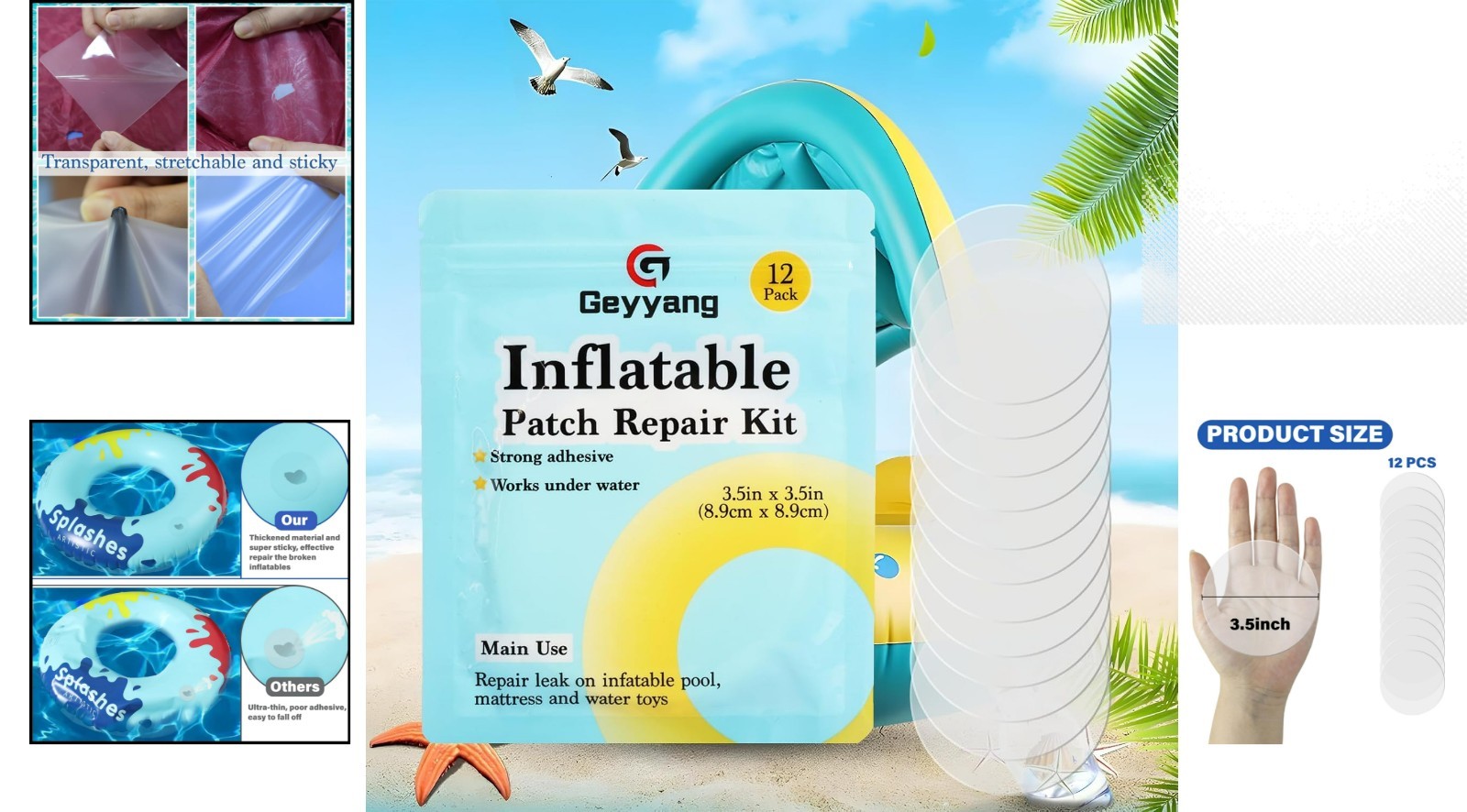 Inflatable Patch Kit – 12PCS TPU Repair Tape for Pools and Airbeds – Easy to Use