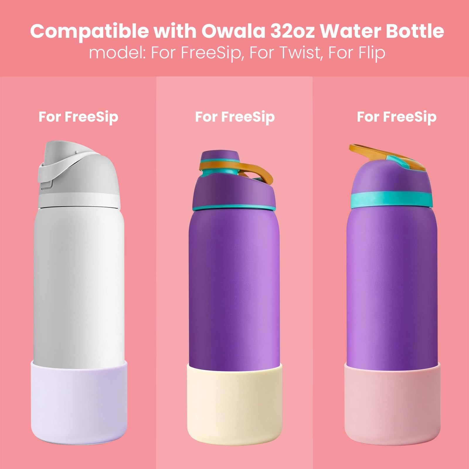 2PCS Silicone Water Bottle Boot for Owala – Noise-Free, 24 Ounces, White