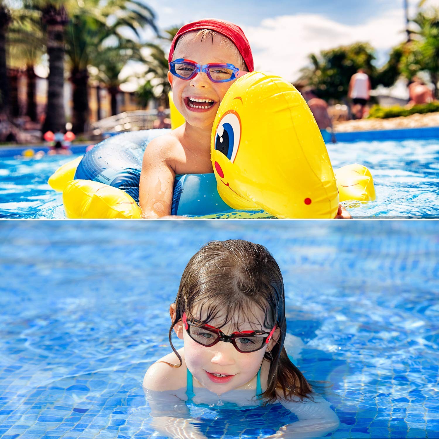 COOLOO Kids Swim Goggles, 2 Packs 02.black Red/Clear Lens&blue Lens