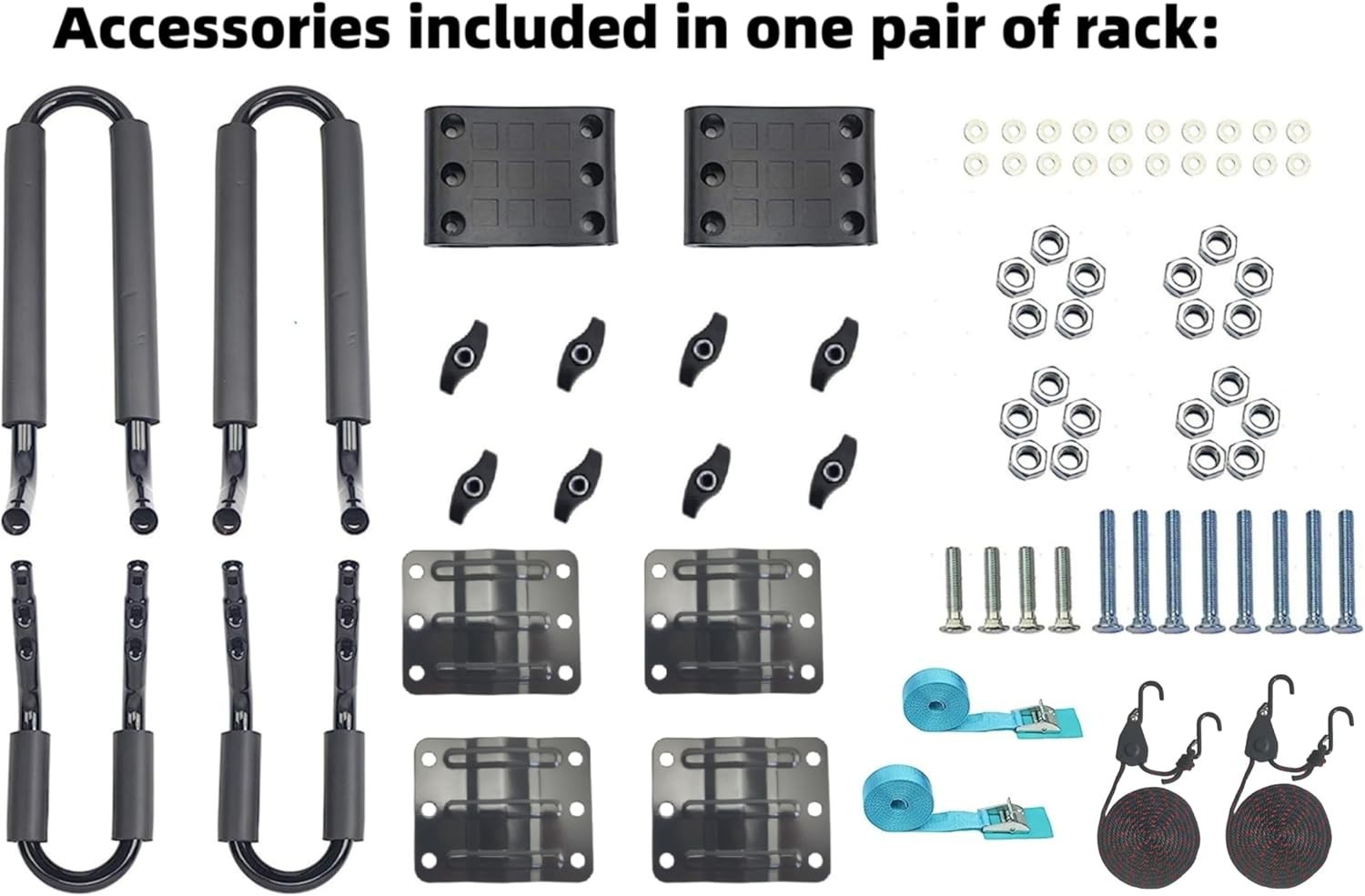 2 Pair J-Bar Kayak Roof Rack Carrier with 4 Ratchet Straps for Canoe Surf Ski