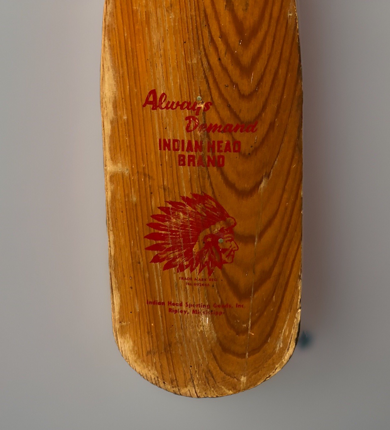 Vtg Indian Head Brand Wooden Canoe Par Paddle Ripley MI Red Logo 41.75” x 6.5”