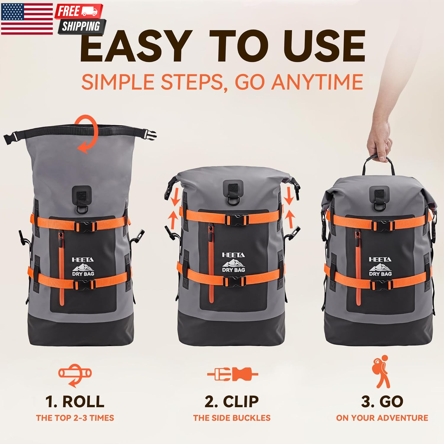 Dry Bags Waterproof Backpack 40L for Men & Women, Roll Top Heavy Duty Cushioned