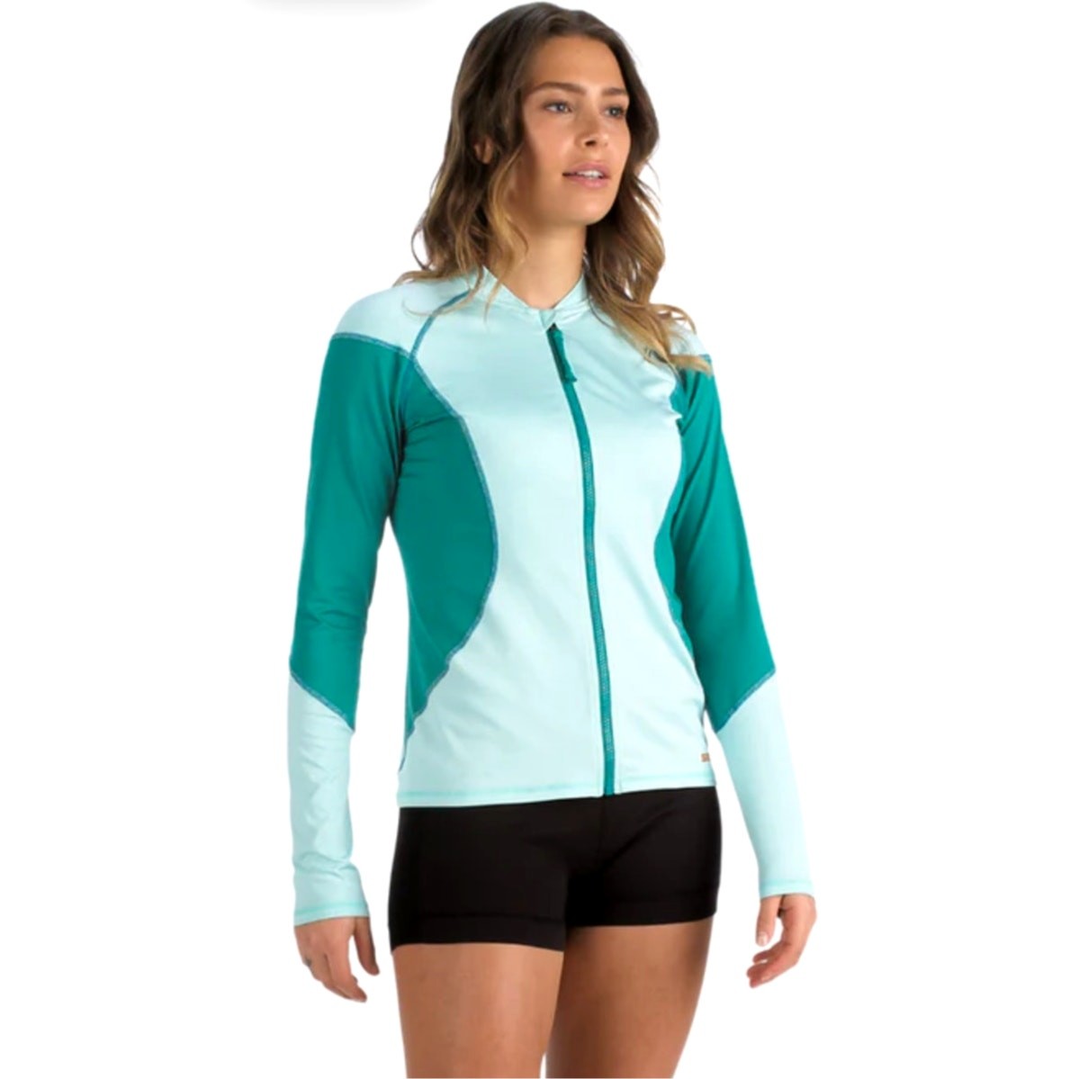 Women’s SeaDoo Swim Rashguard Long Sleeve UV 50 Protection Zip Turquoise Sz Med