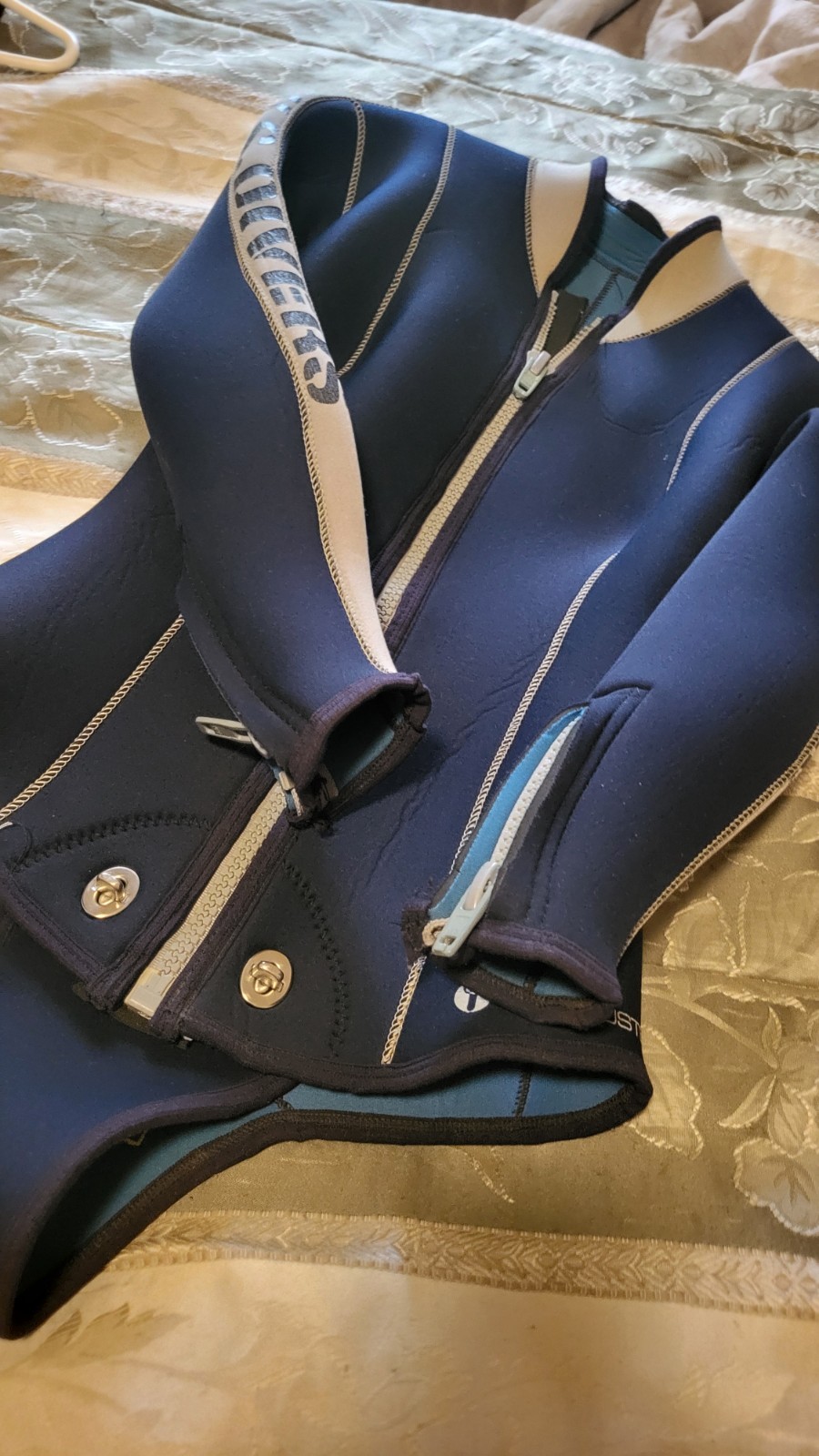 US Divers JM Cousteau 6 mil 2-piece wetsuit M blue gray crotch strap 3500 12 zip