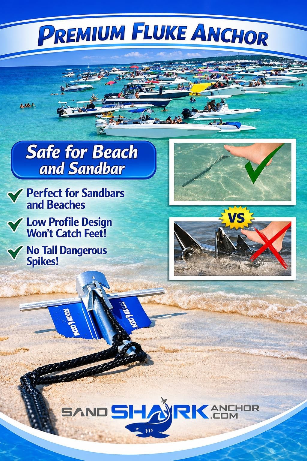 SandShark Premium Fluke Anchor-Retractable Shaft for Easy Storage-Aluminum Po…