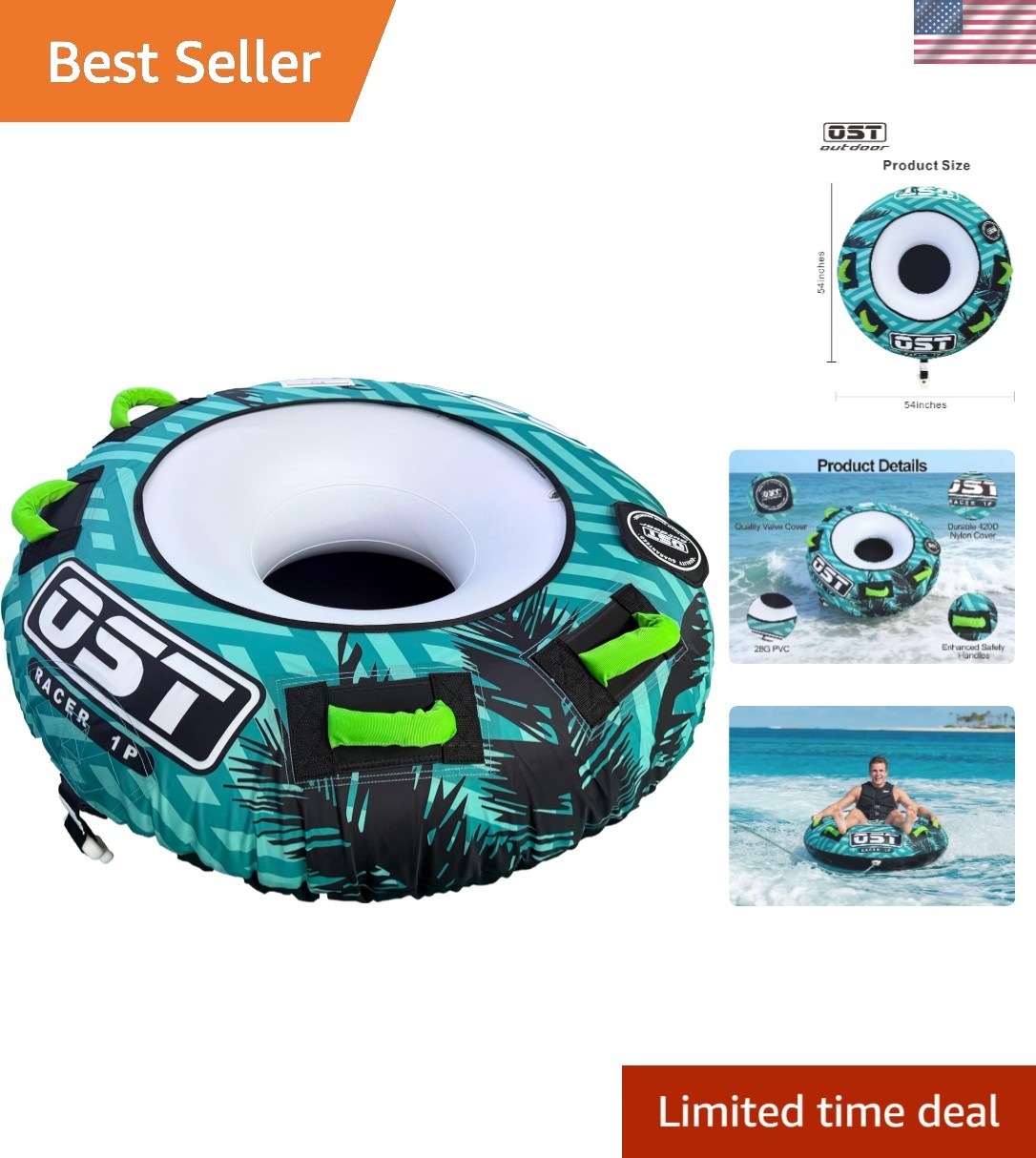 Durable Racer 1P Towable Tube for Adults & Teens – Quick Connect & Secure Grip