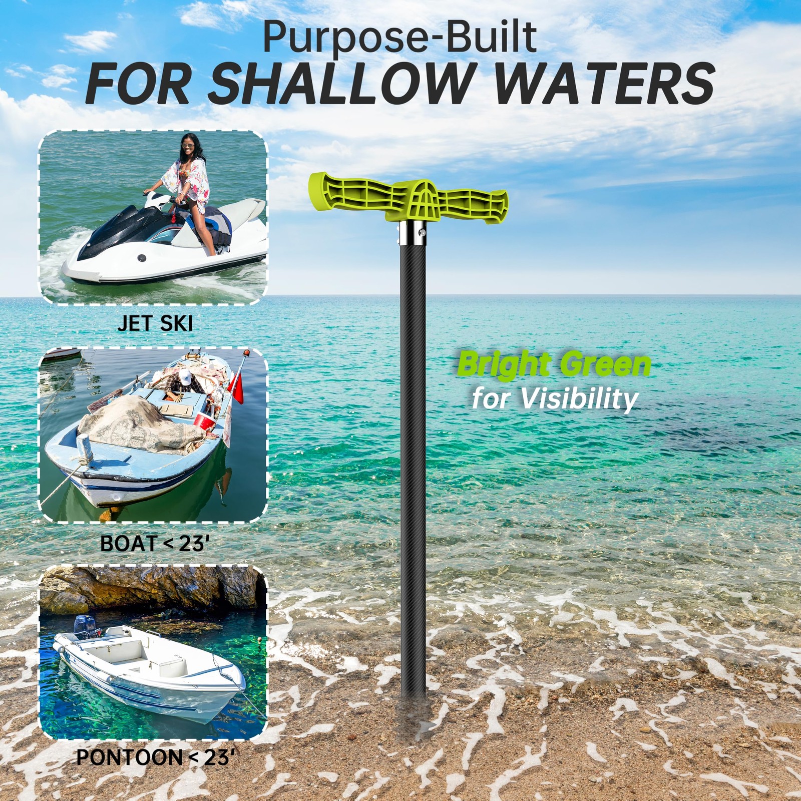 40″ Boat Sand Anchor, Carbon Fiber Shallow Water Sand Anchor with T-Handle & …