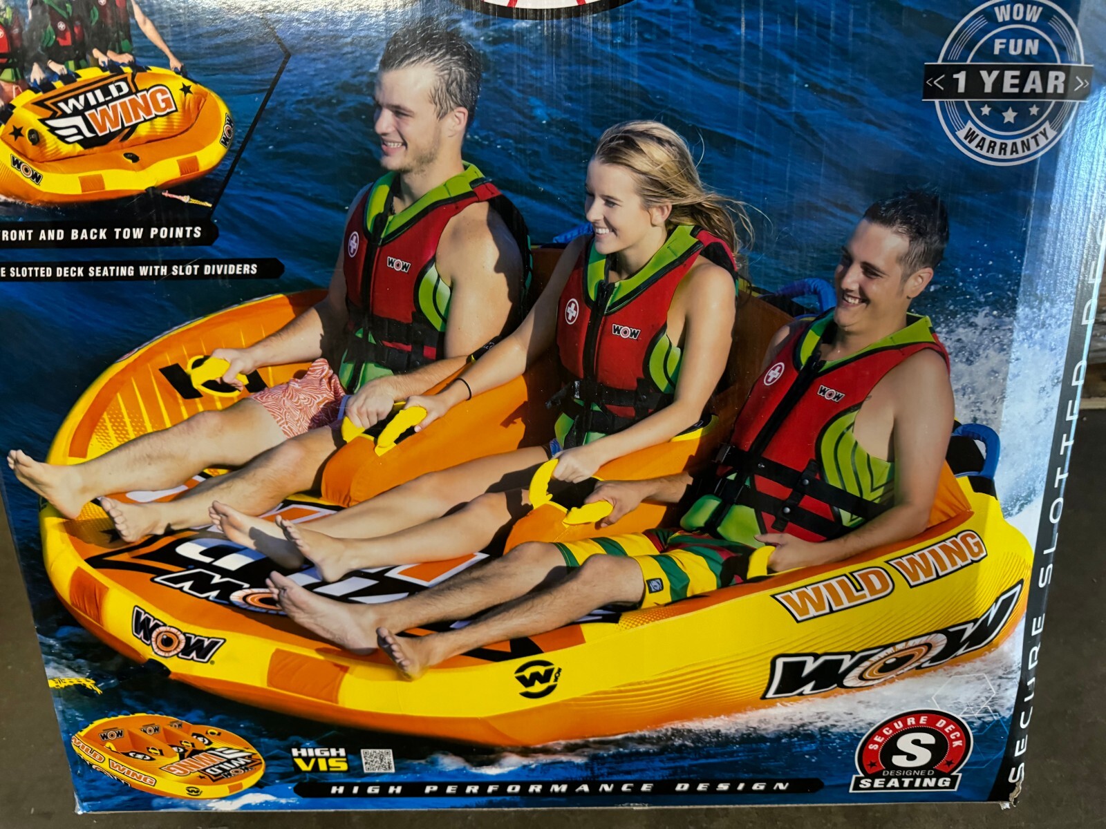 WOW Wild Wing Inflatable Raft, 3 Person Front Back Tow Points, 18-1130