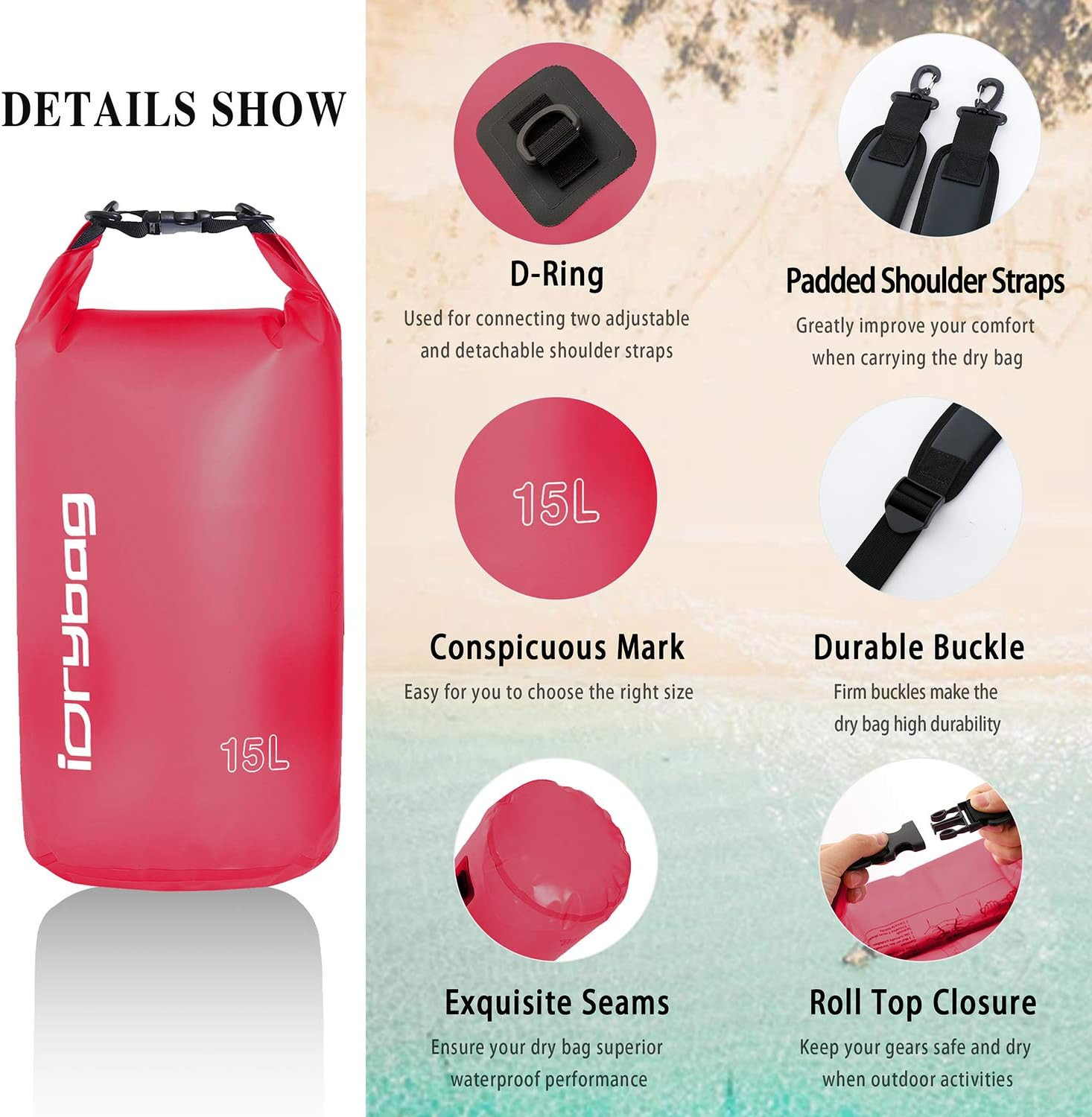 Clear Dry Bag Waterproof 2L/5L/10L/15L/20L, Small Dry Sack Waterproof Bag for Ka