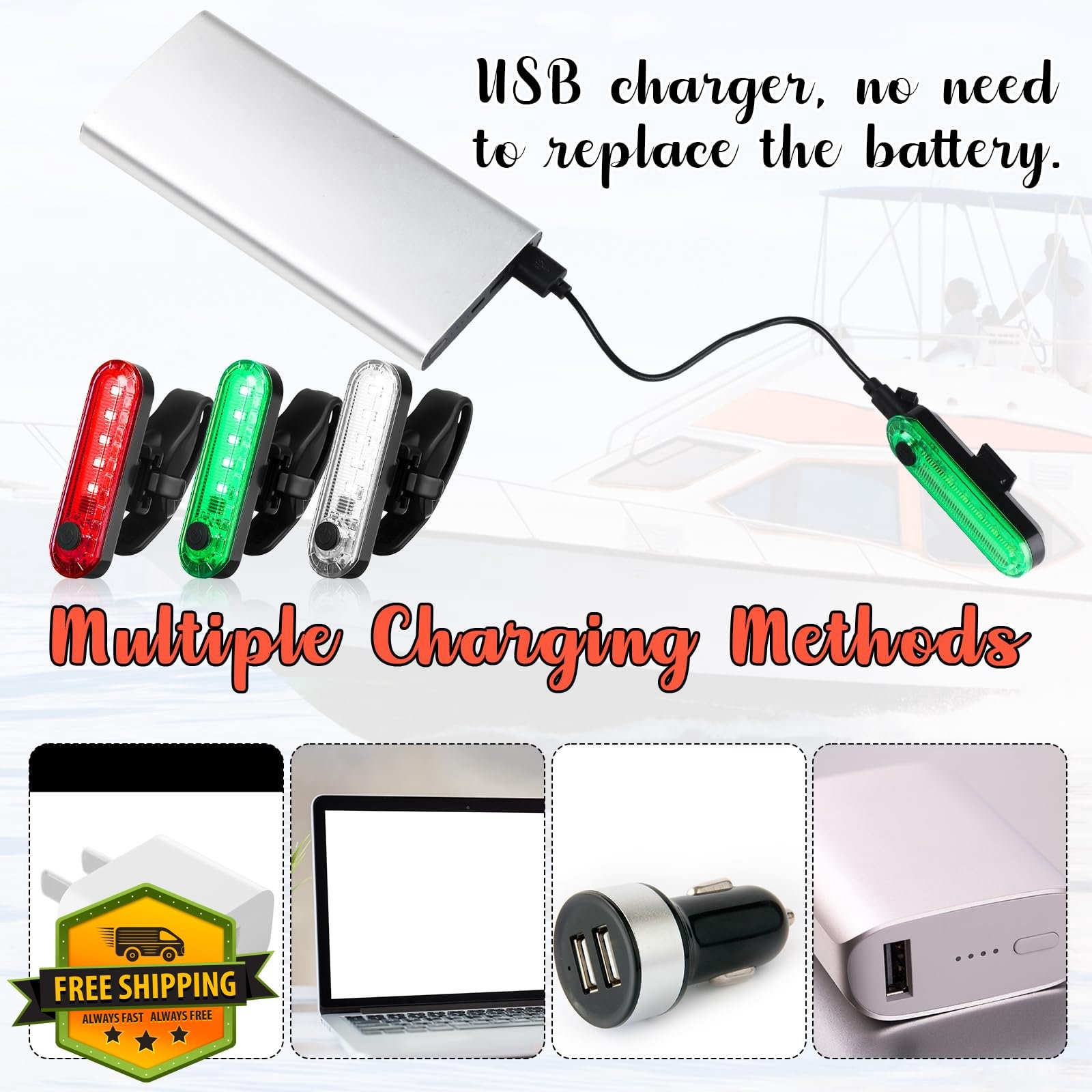 Tellegloww 8pk Waterproof Kayak Boat Navigation Lights