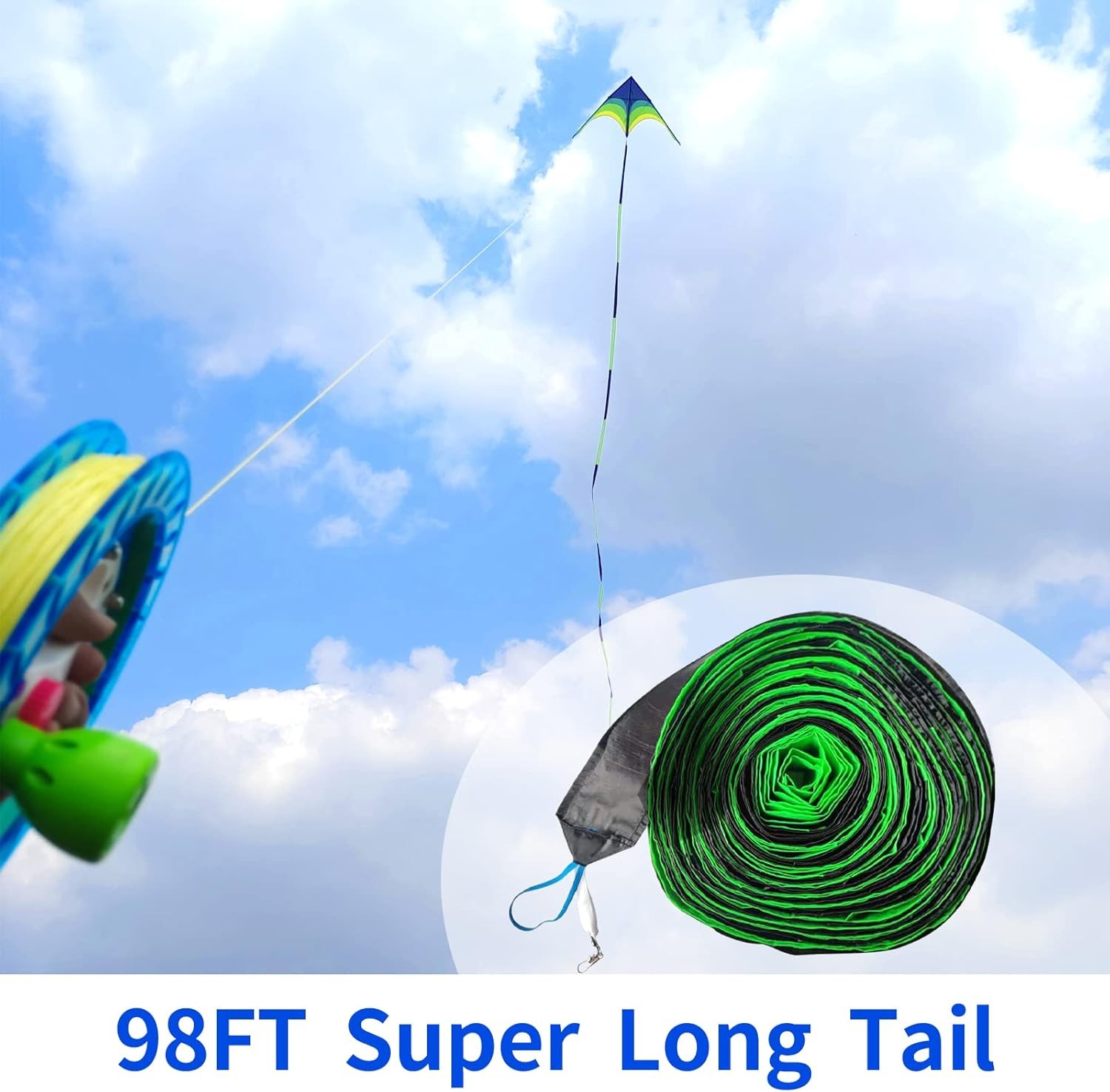110” Delta Kite for Adults Easy to Fly Best for Beginners with 98ft Tail