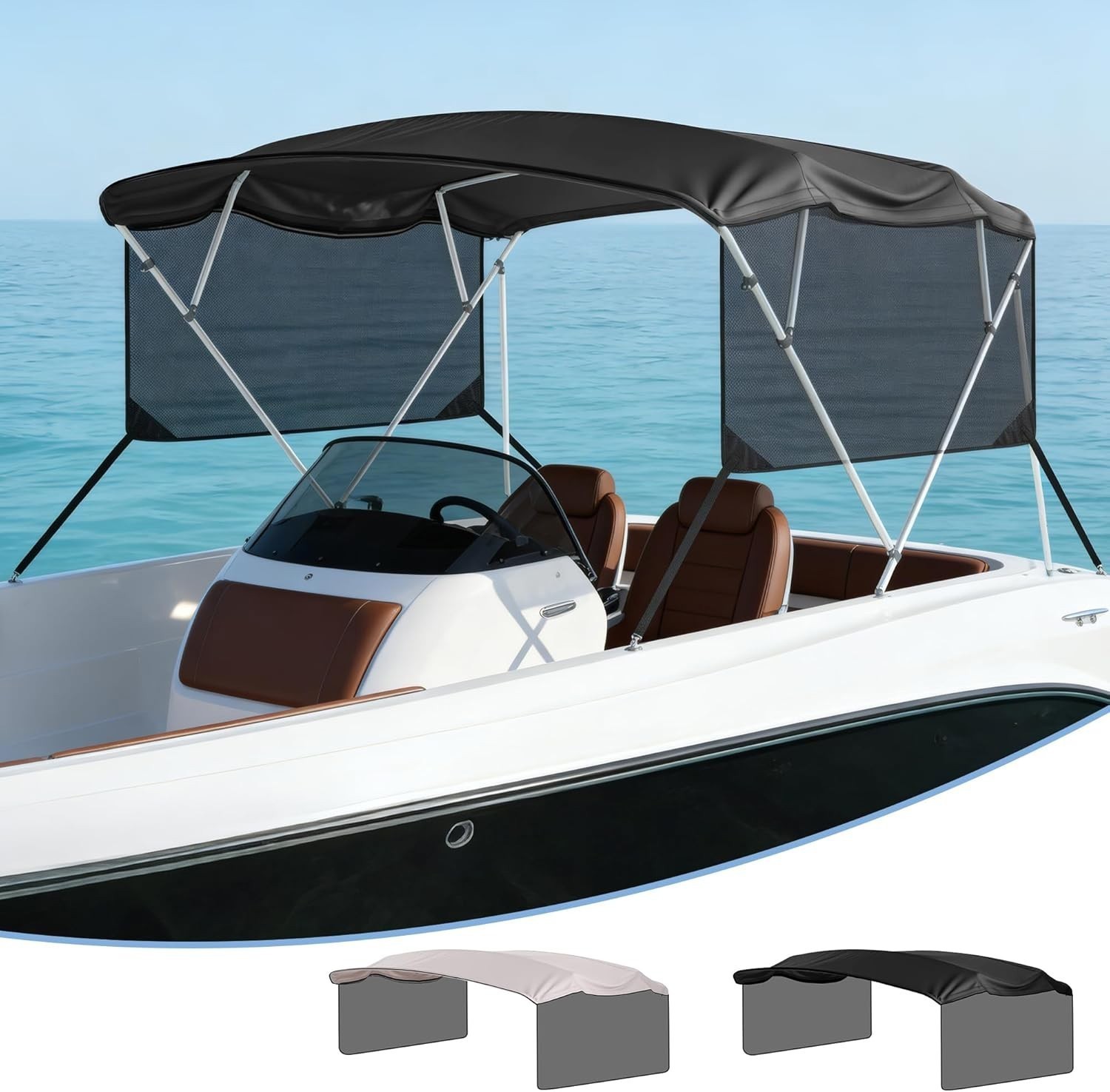 600D 4 Bow Bimini Replacement Canvas 8FT Boat Sun Shade Side Walls