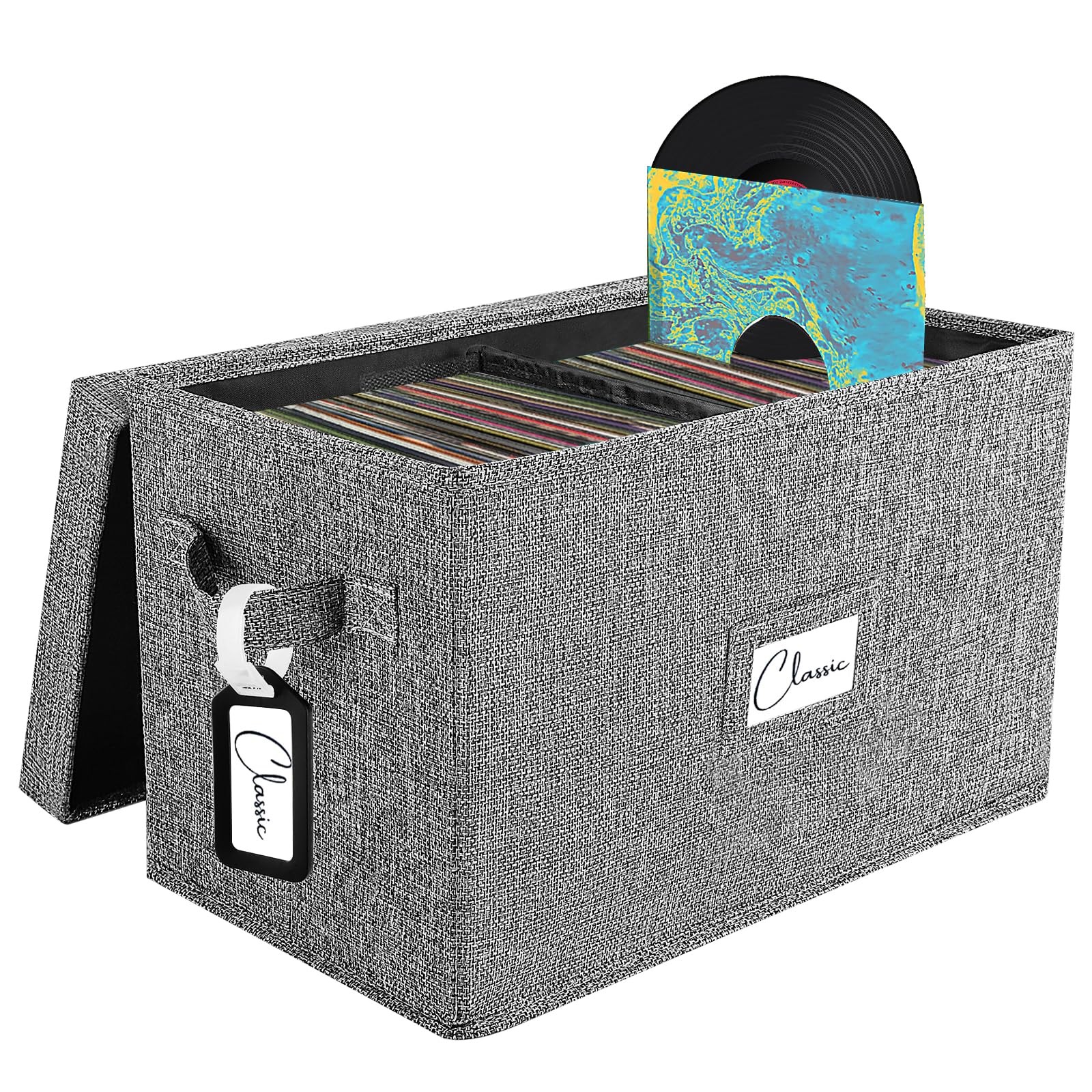Woodoulogy Vinyl Record Storage Box for 7″/45 RPM LPs, Grey Case 1 Pack,