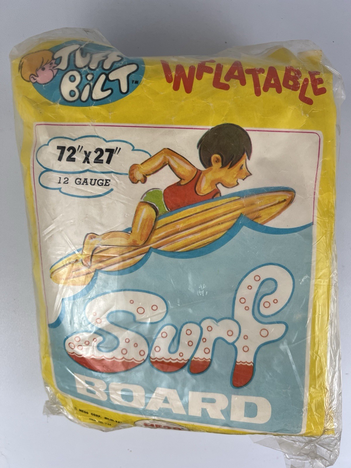 Vintage 1971 MEGO TUFF BILT 72×27 Inflatable Surfboard 12 Gauge Made In Taiwan
