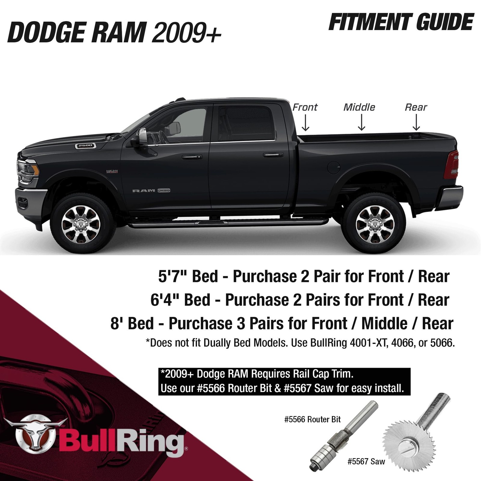 BullRing Retractable Flush-Fit Truck Bed Tie Down Anchors for RAM 1500/2500/3…