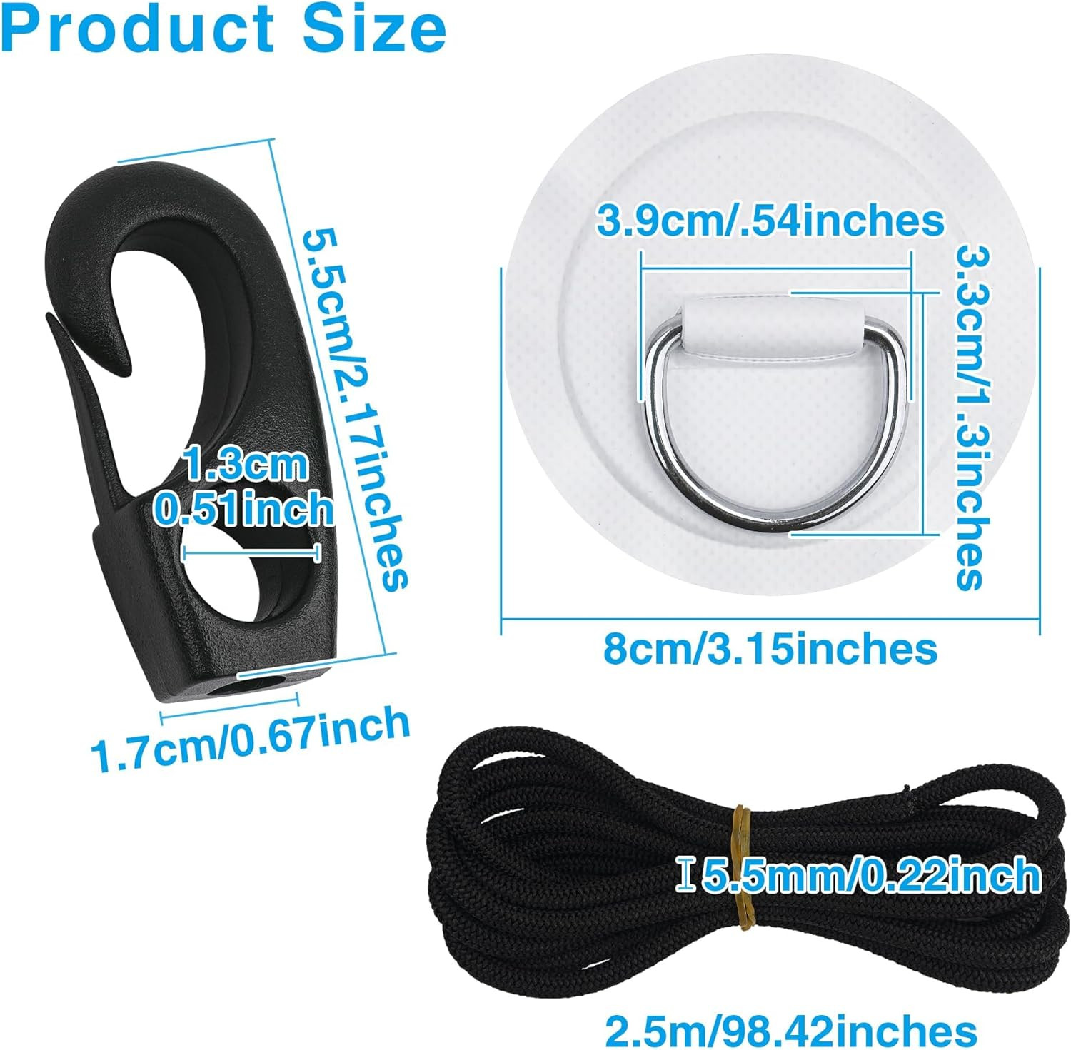 Stainless Steel D-Ring Patch Kit, PVC Paddle Board D-Rings for Kayak, Inflatable