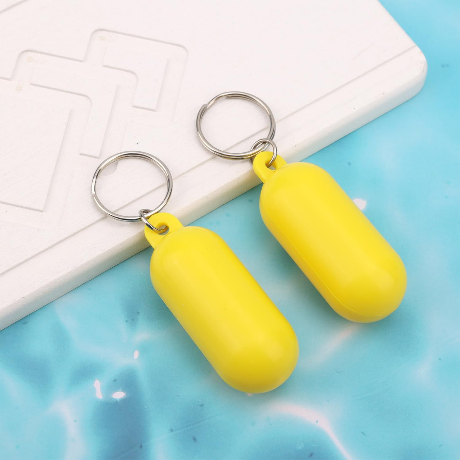 2 Pcs Floating Boat Keychains, Yellow Oval Buoy Float Key Rings for Boating, Fis