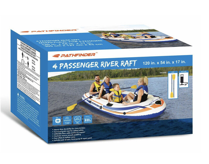 Pathfinder 4 Person Inflatable Raft Boat Pump 2 Oars Kayak River Rafting Beach