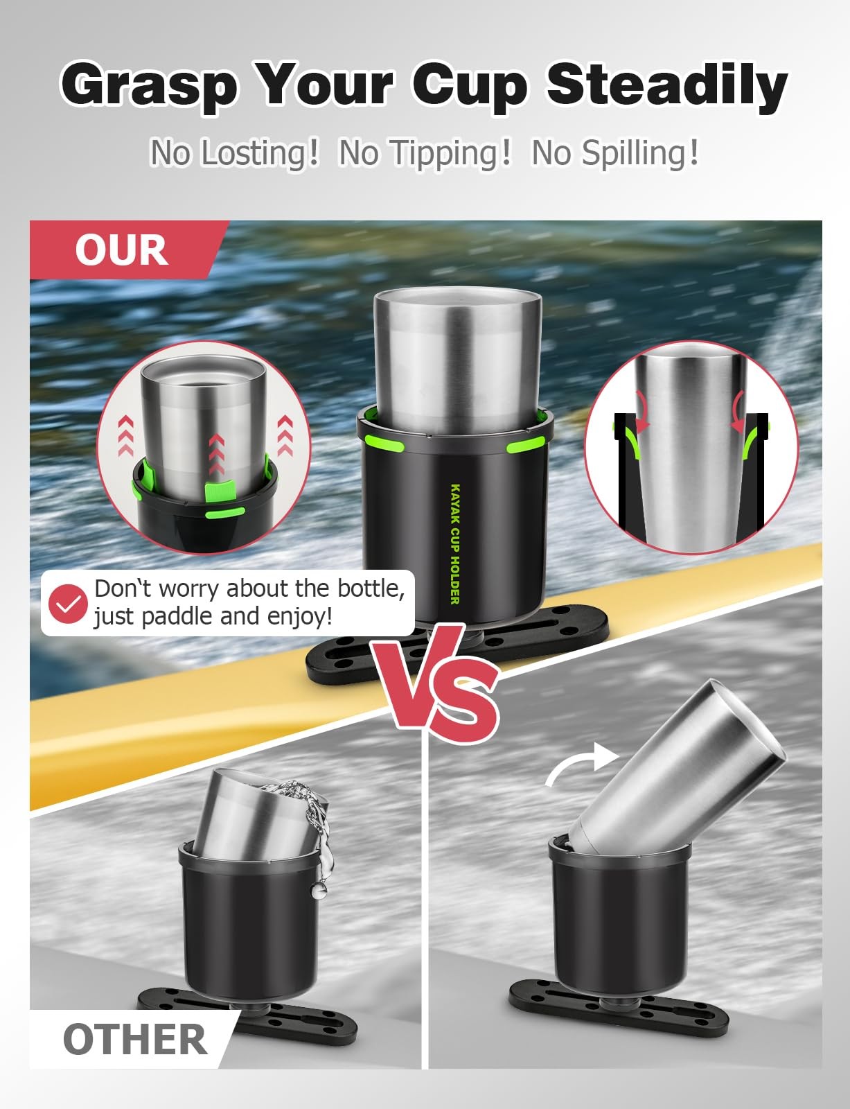 Kayak Cup Holder, AntiToppling Fishing Drink Holder Kayak Accessories Track M…