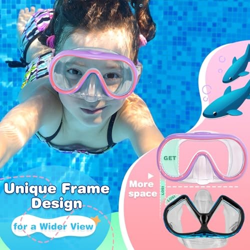 Kids Swim Goggles Mask with Nose Cover 3-16, Unique Frame Pink & Purple S(3-10)