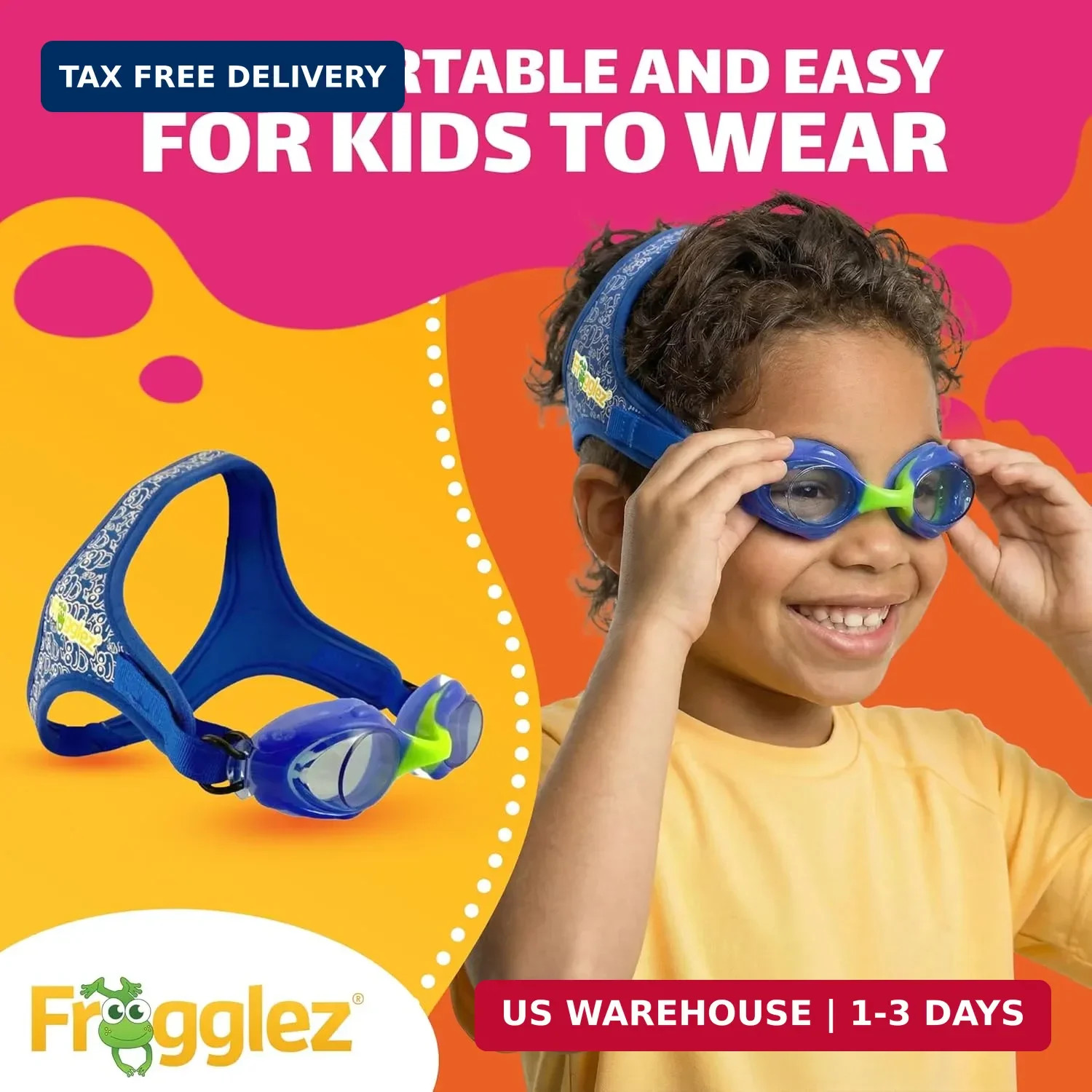 Frogglez Anti-Fog Swimming Goggles for Kids under 10 (Ages 3-10) Recommended by