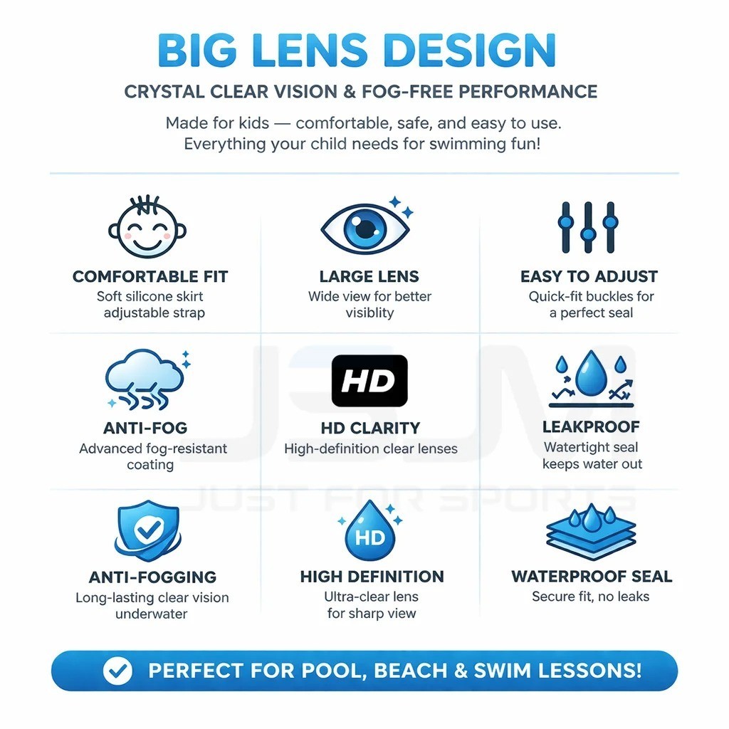 Swimming Goggles for Boys & Girls (3-15 Years) – Big Frame HD View, Anti-Fog