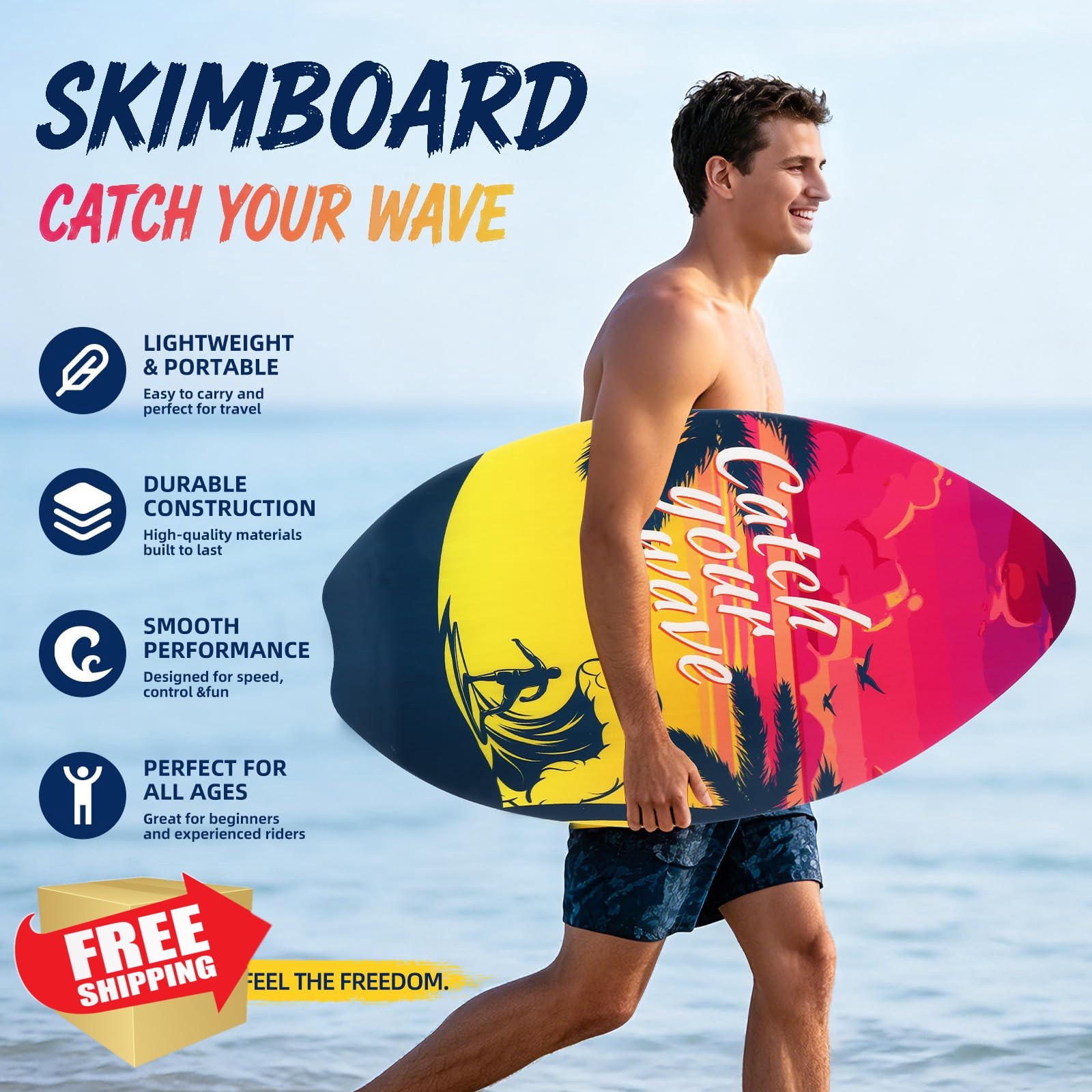 Eliwdshen Skimboard Orange 35 inch Kids Adults