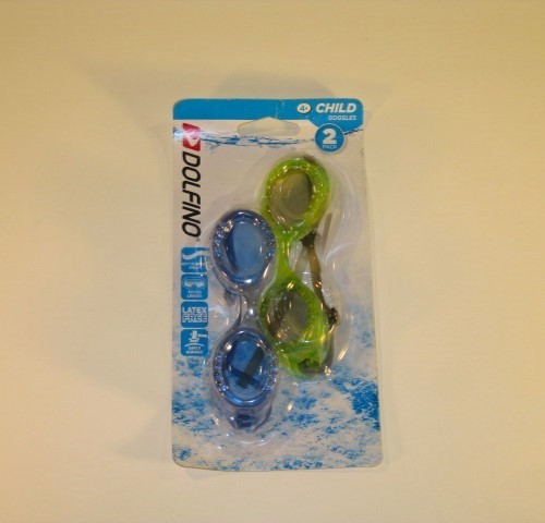 CHILD SWIM GOGGLES Dolfino 2 Pack Blue Green Tinted Lens Latex Free NEW SEALED