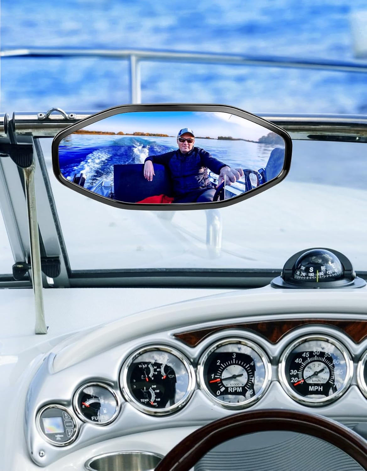 Marine Boat Mirror Upgraded Size 14In X 7 In, Universal Boat Rear View Mirror fo