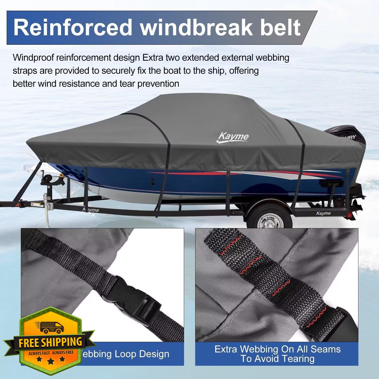kayme 22-24ft gray boat cover