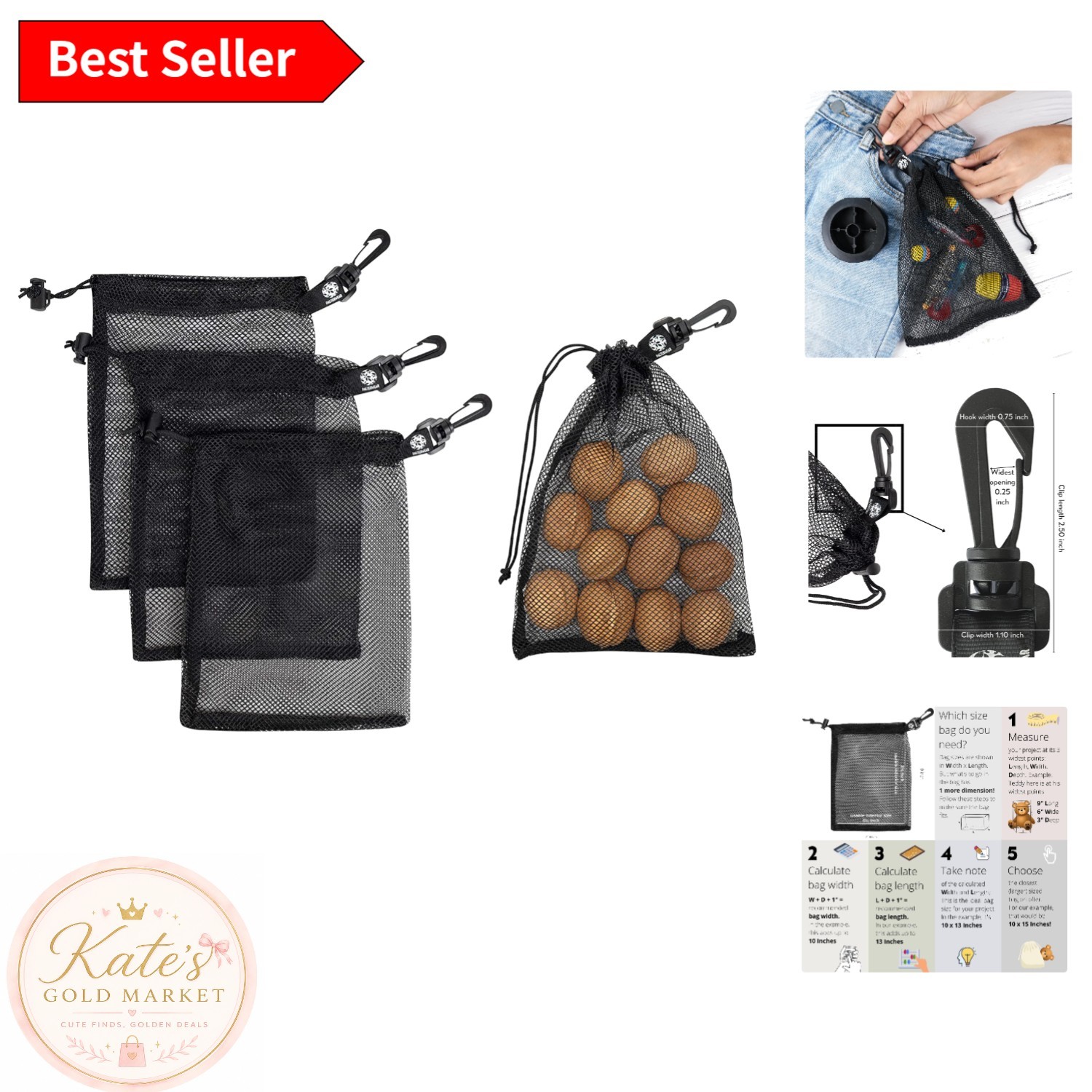 Set of 4 Water-Resistant Small Mesh Bags with Clip for Beach & Travel – 7×9 Inch