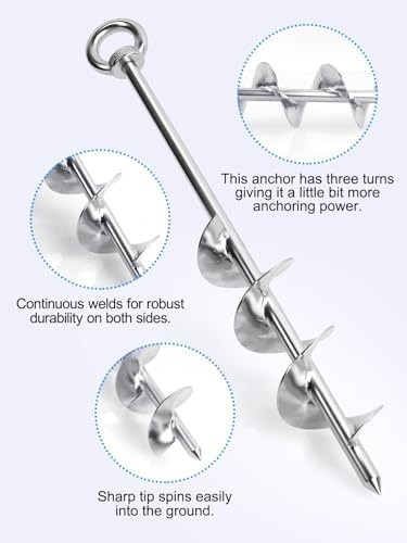 17″ Sand Anchor Kit, 304 Stainless Steel Triple Spiral Auger Boat Anchor for …