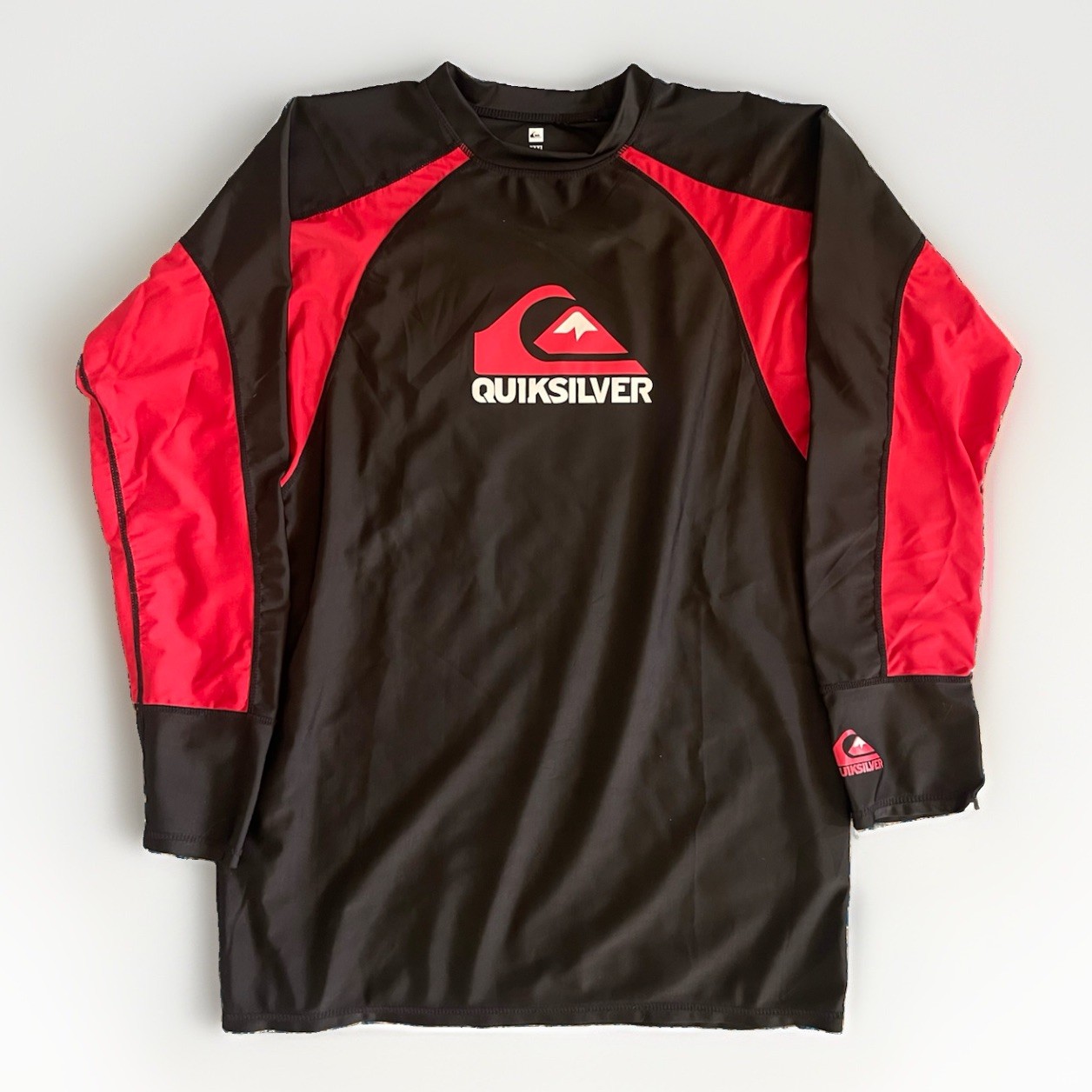 Quiksilver Long Sleeve Rash Guard Surf 🌊Paddle Swim Shirt Logo Red Black XXXL