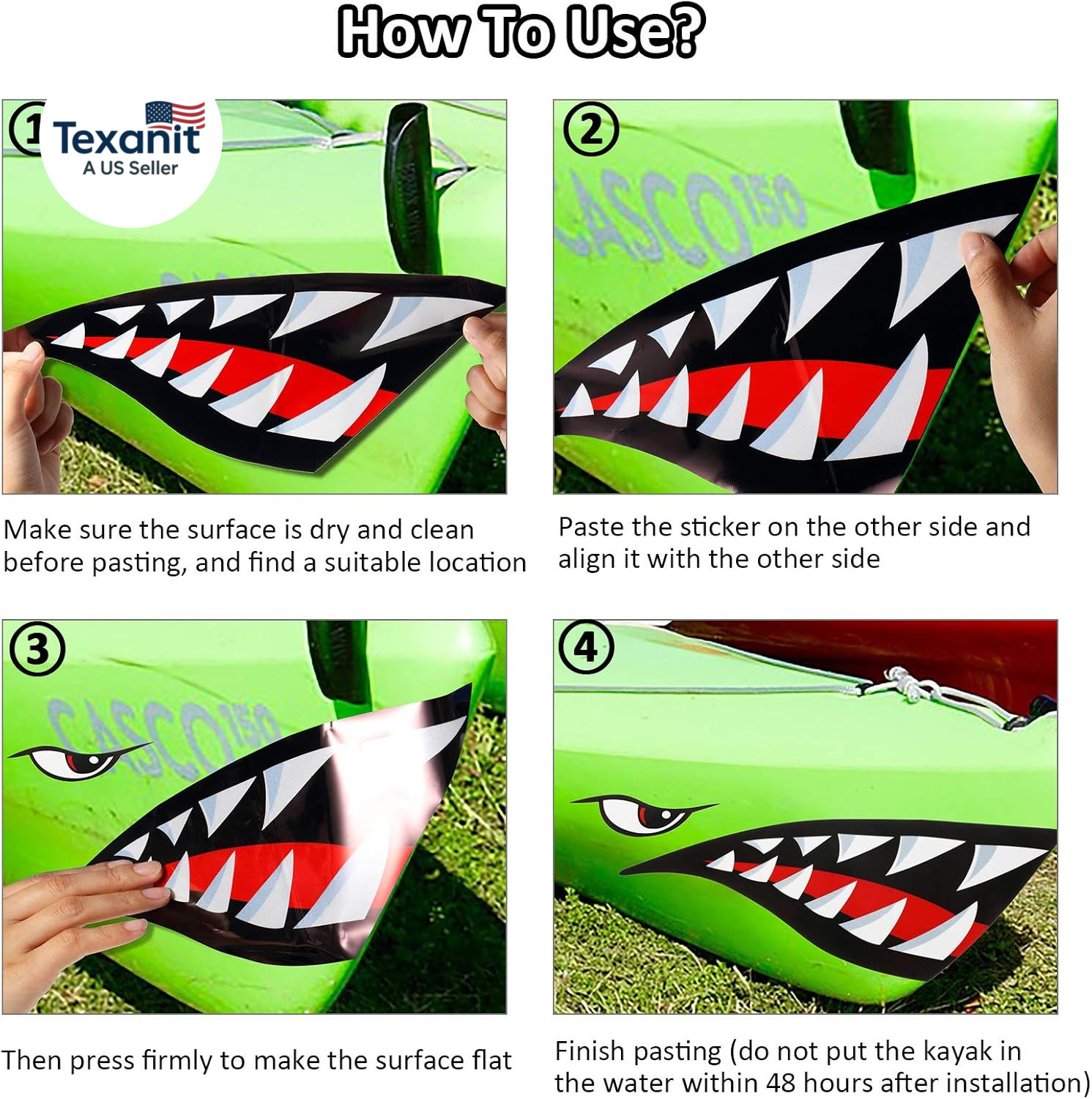4 Pcs Shark Teeth Mouth Kayak Stickers Decals Waterproof Flying Tiger Decal Warh