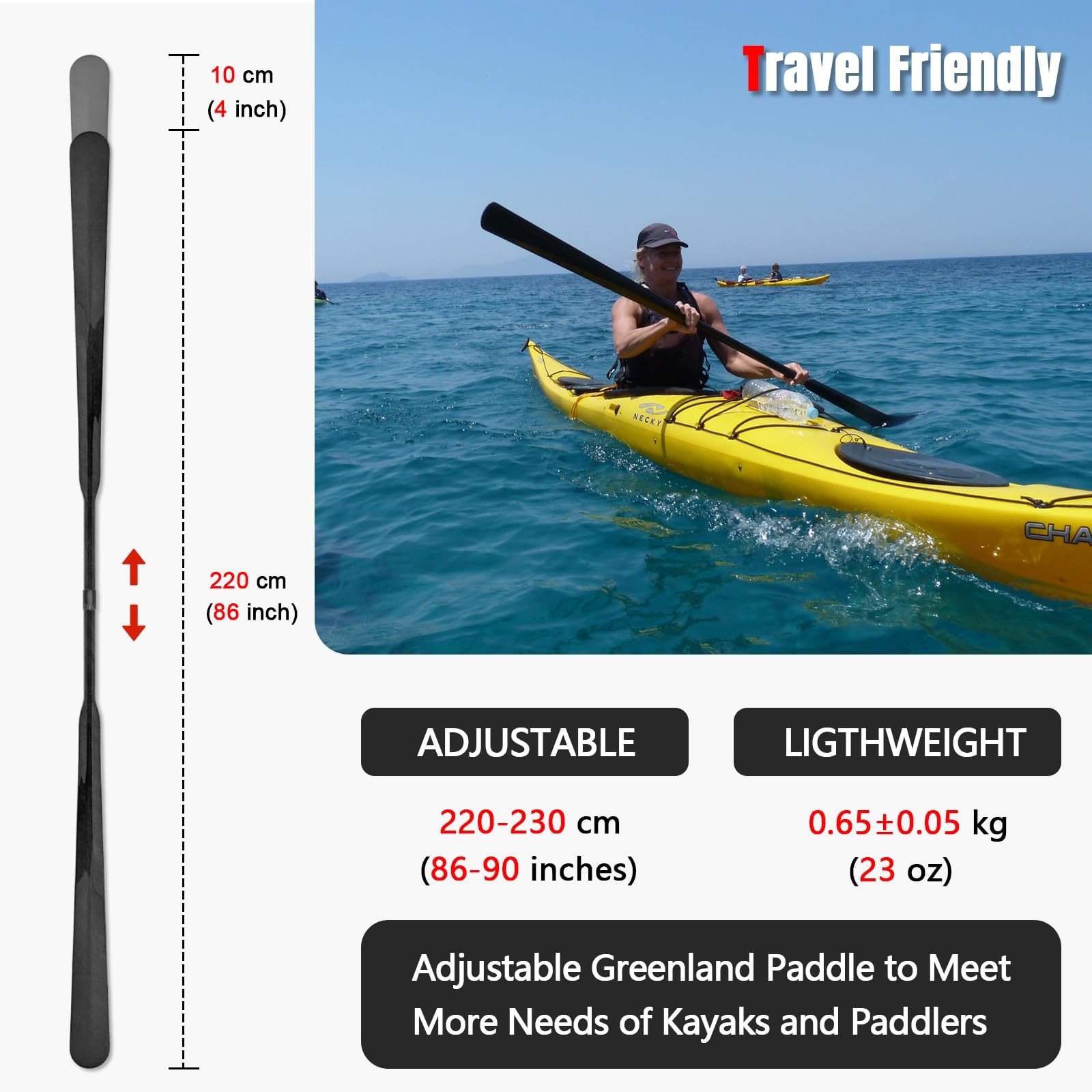 Kayak Paddle Lightweight Full Carbon Fiber Greenland Paddle with Paddle Bag, …